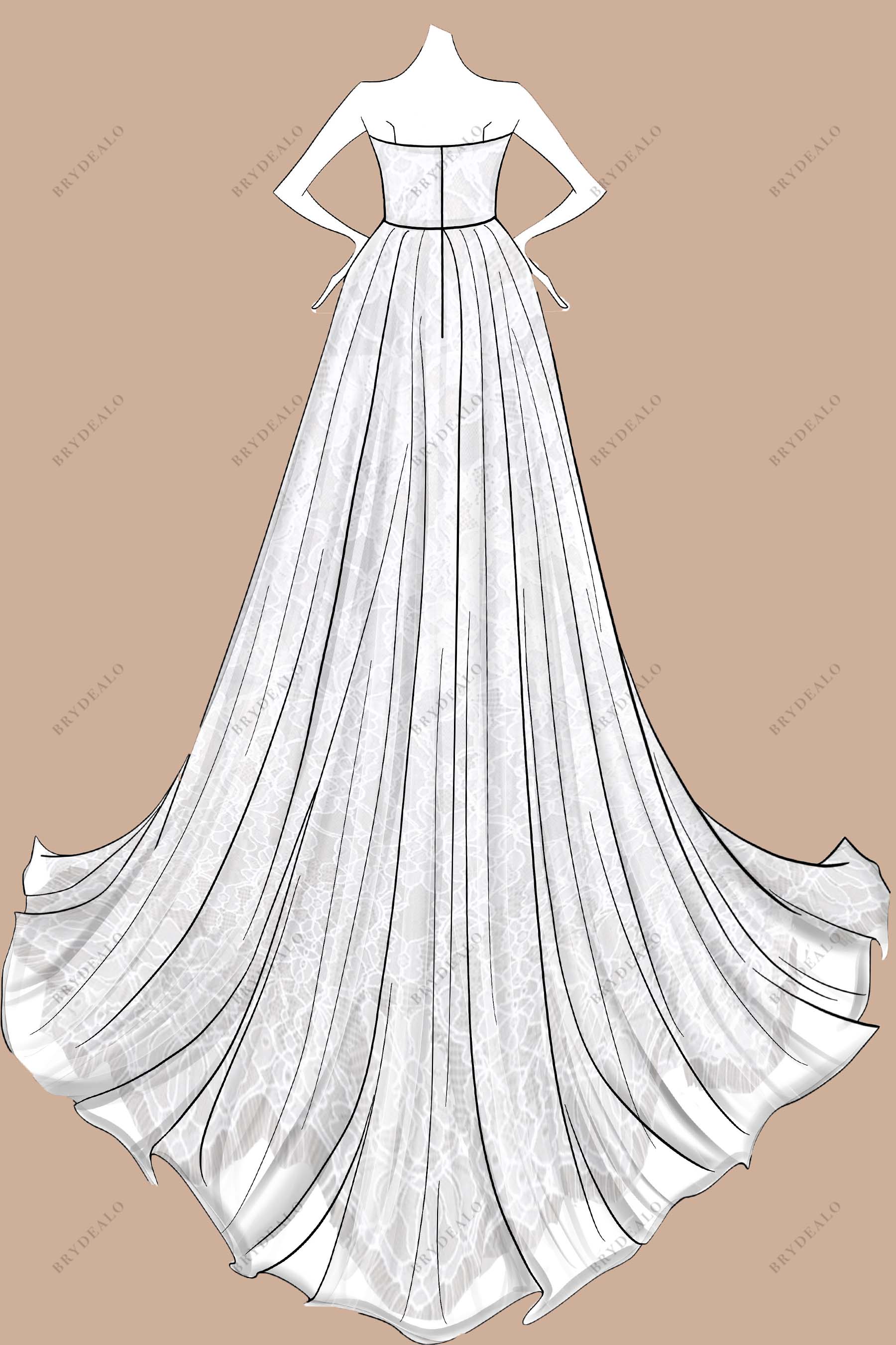 strapless A-line sweep train wedding dress sketch