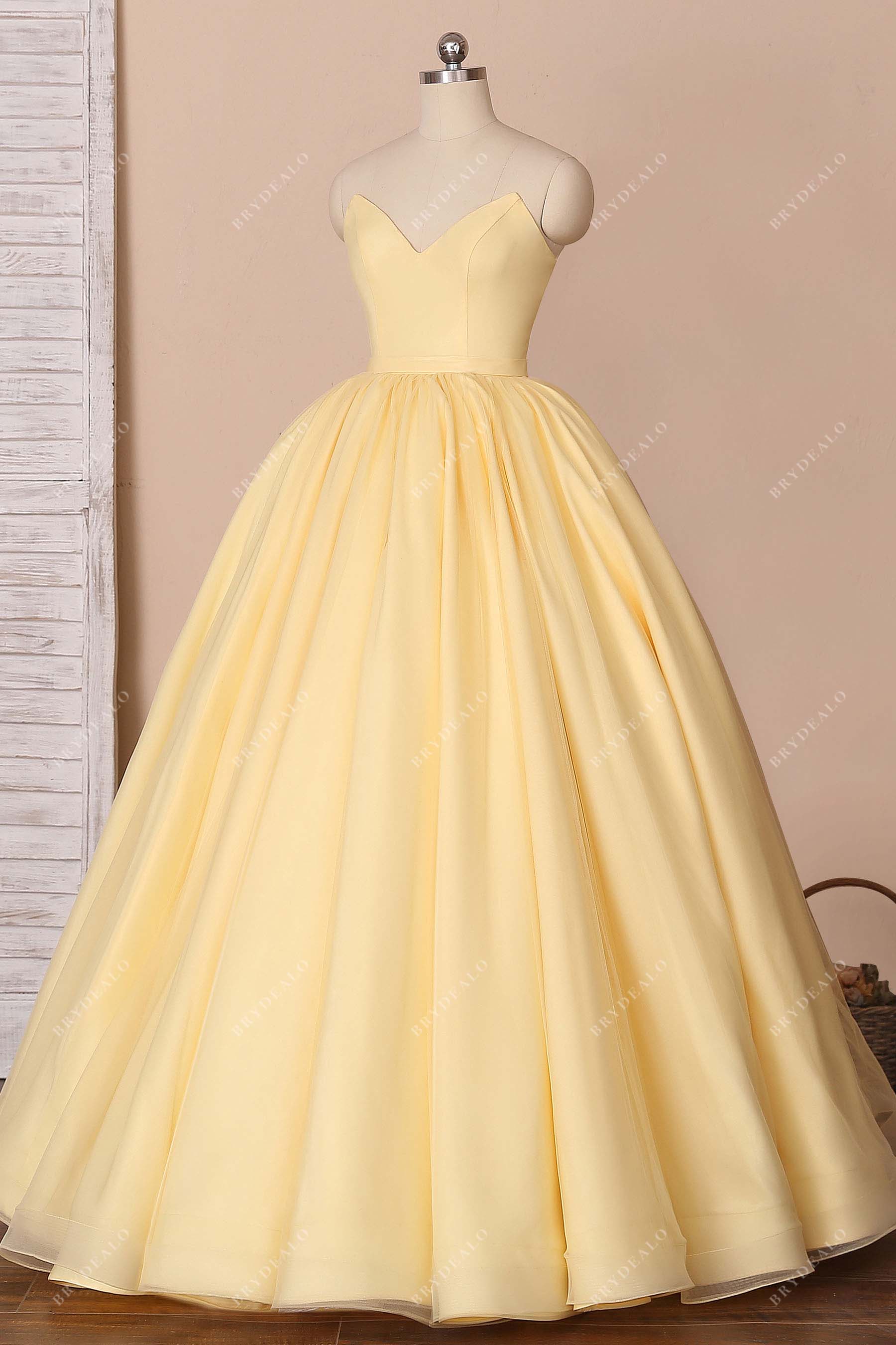 strapless ball gown yellow organza gown