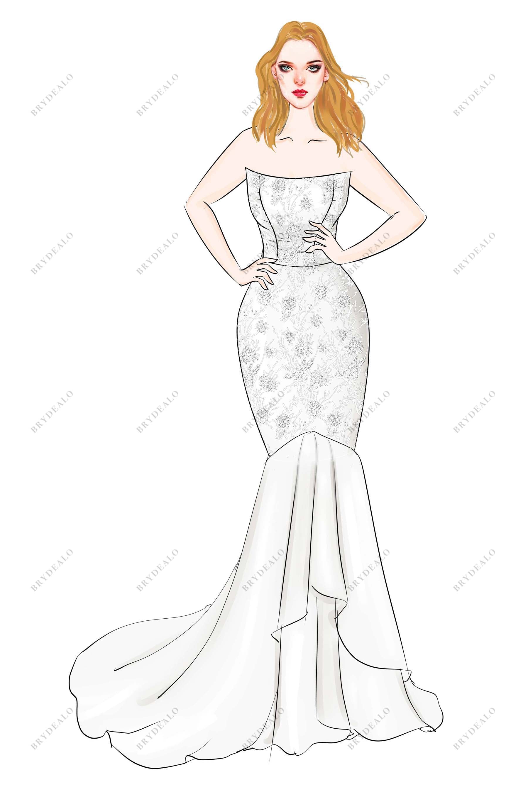 Strapless Corset Custom Made Trumpet Wedding Dress Sketch Strapless Corset Custom Made Trumpet Wedding Dress Sketch