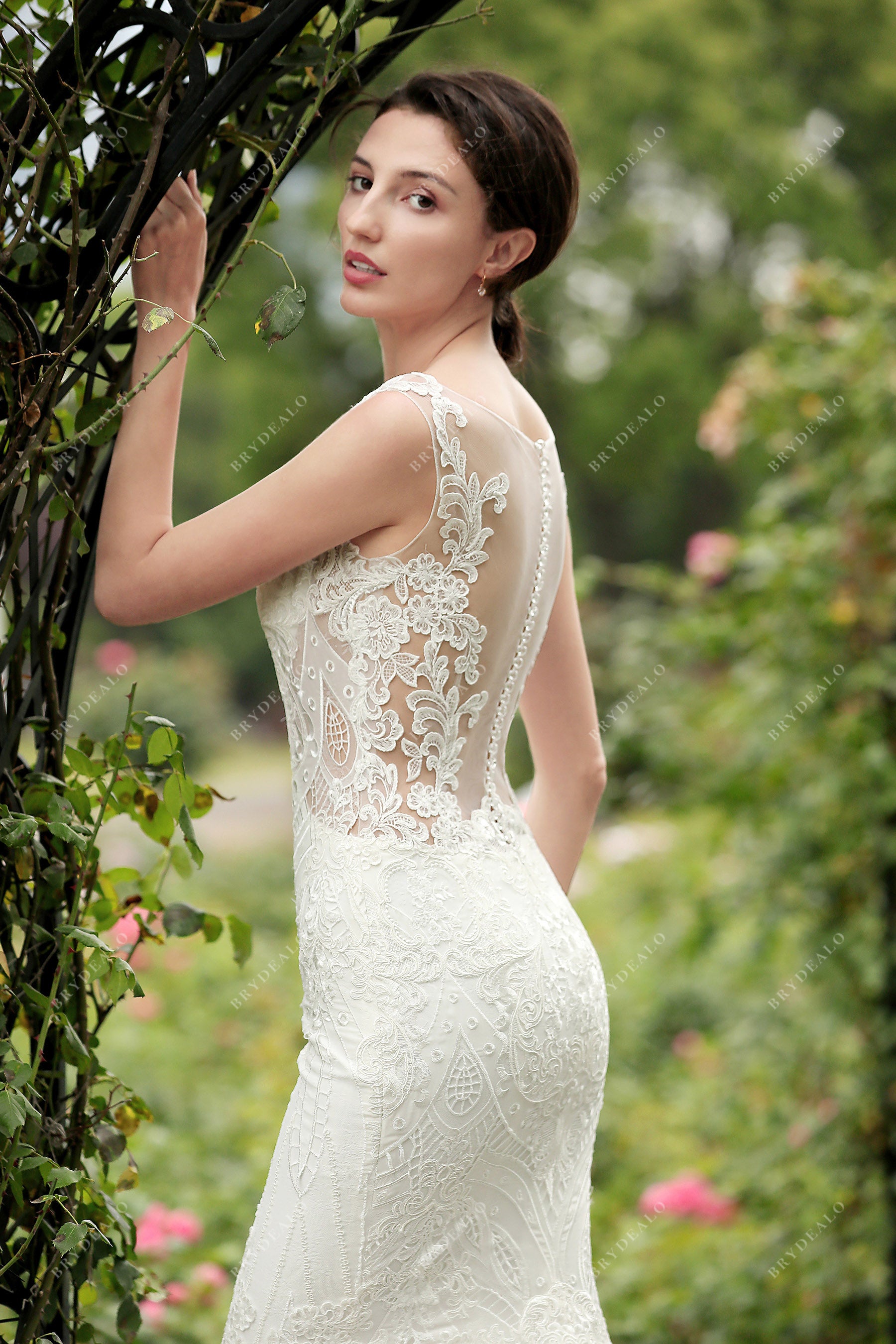 strapless sheer back lace bridal gown