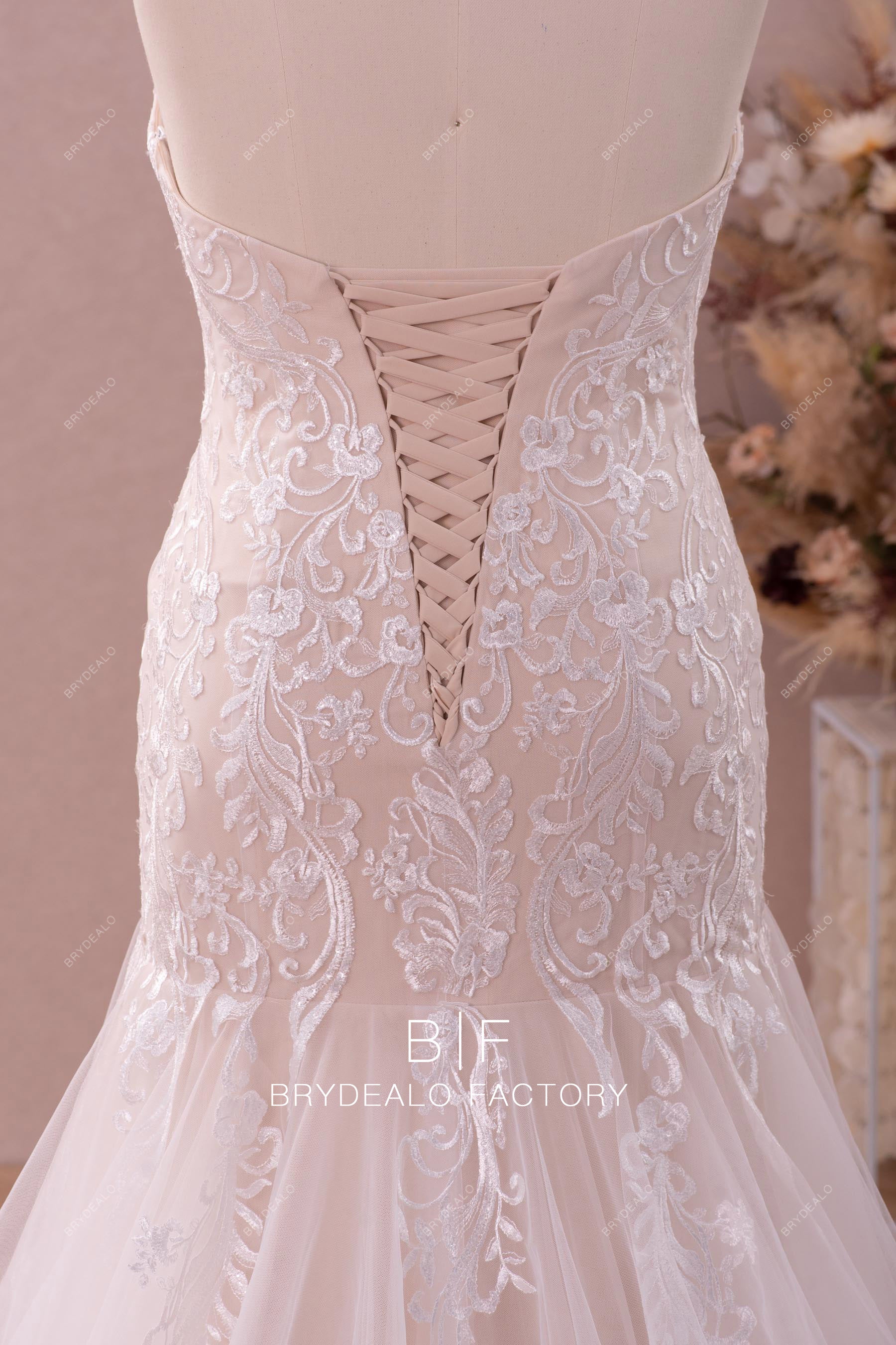 strapless lace up closure wedding dress
