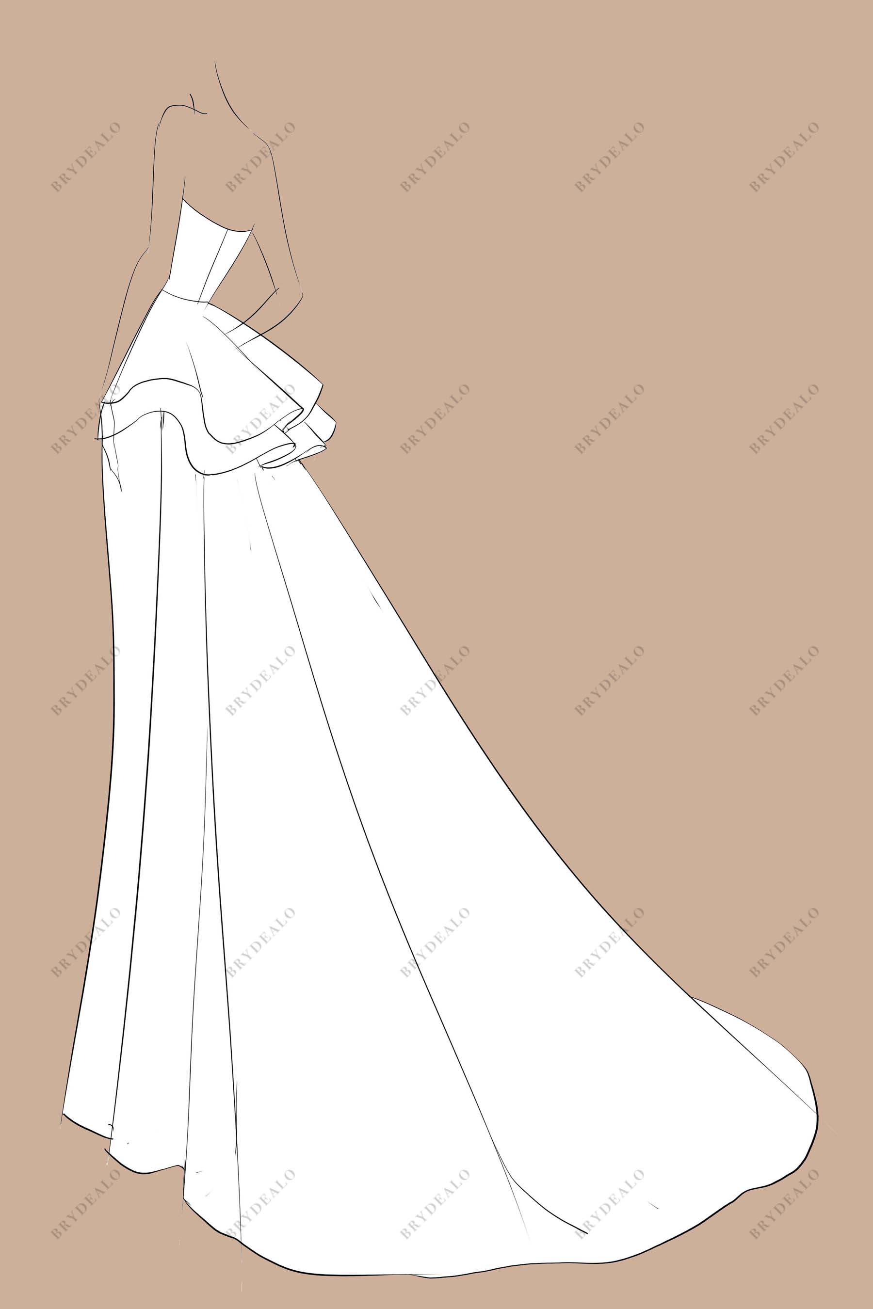 Strapless overskirt wedding dress sketch
