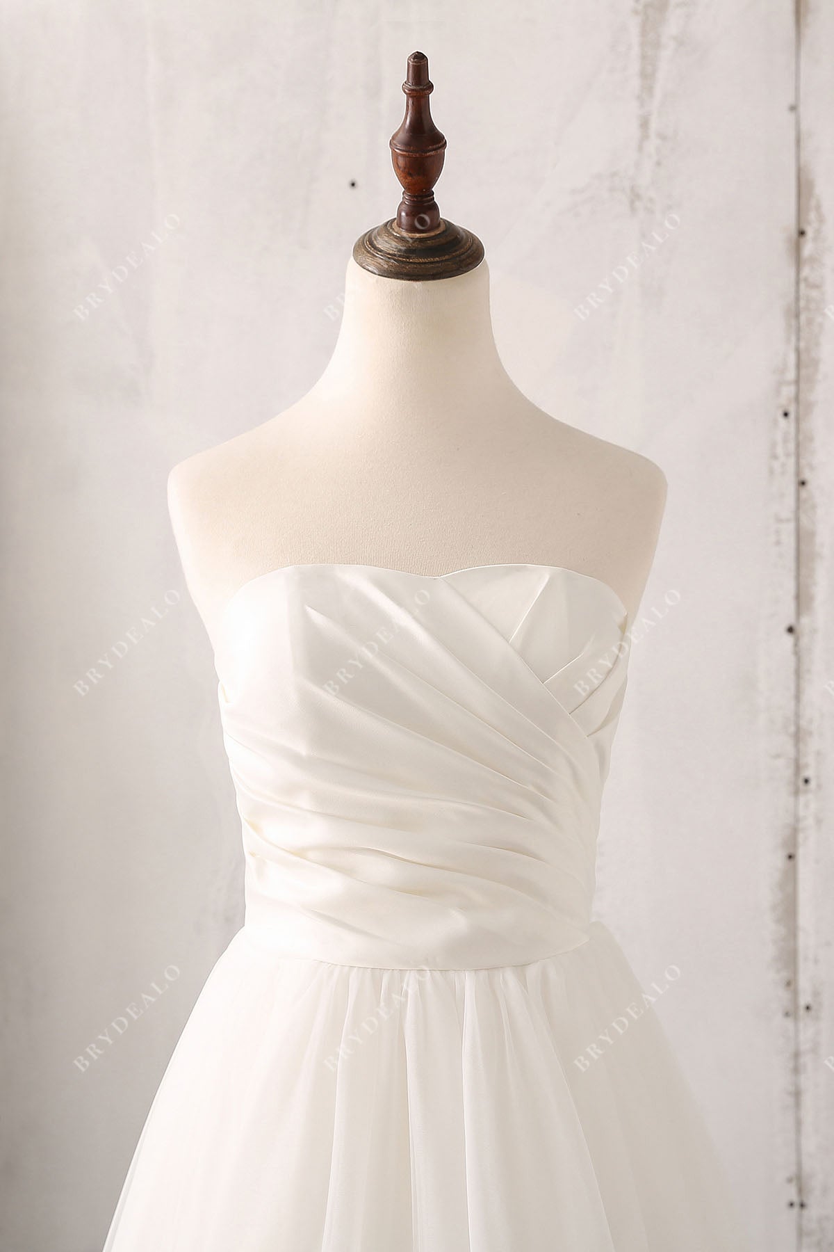 strapless pleated bridal dress