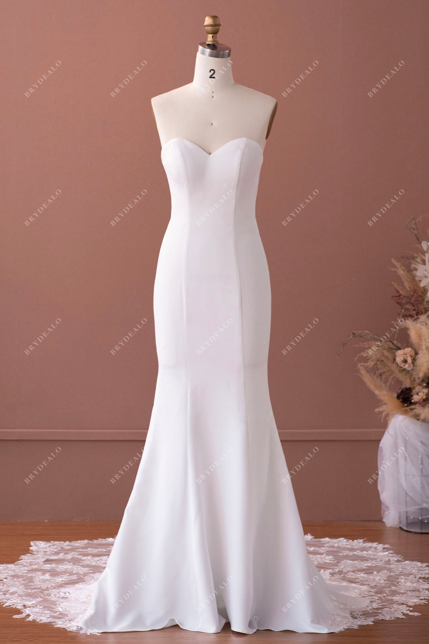 lace sweetheart mermaid wedding dress Elegant Crepe Lace Mermaid Wedding Dress with Lace Train