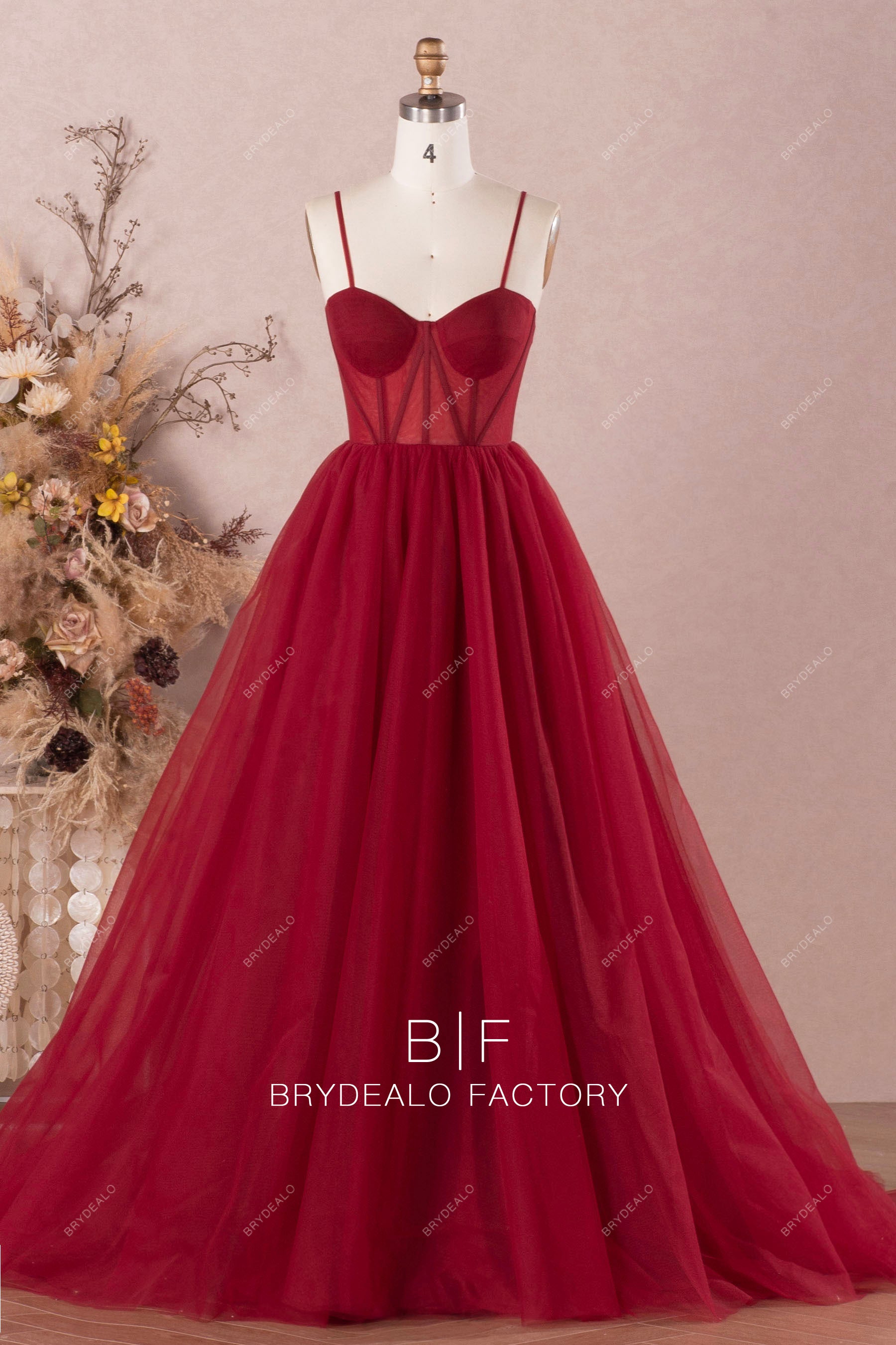 Burgundy Straps Corset Tulle A-Line Prom Formal Dress Burgundy Straps Corset Tulle A-Line Prom Formal Dress