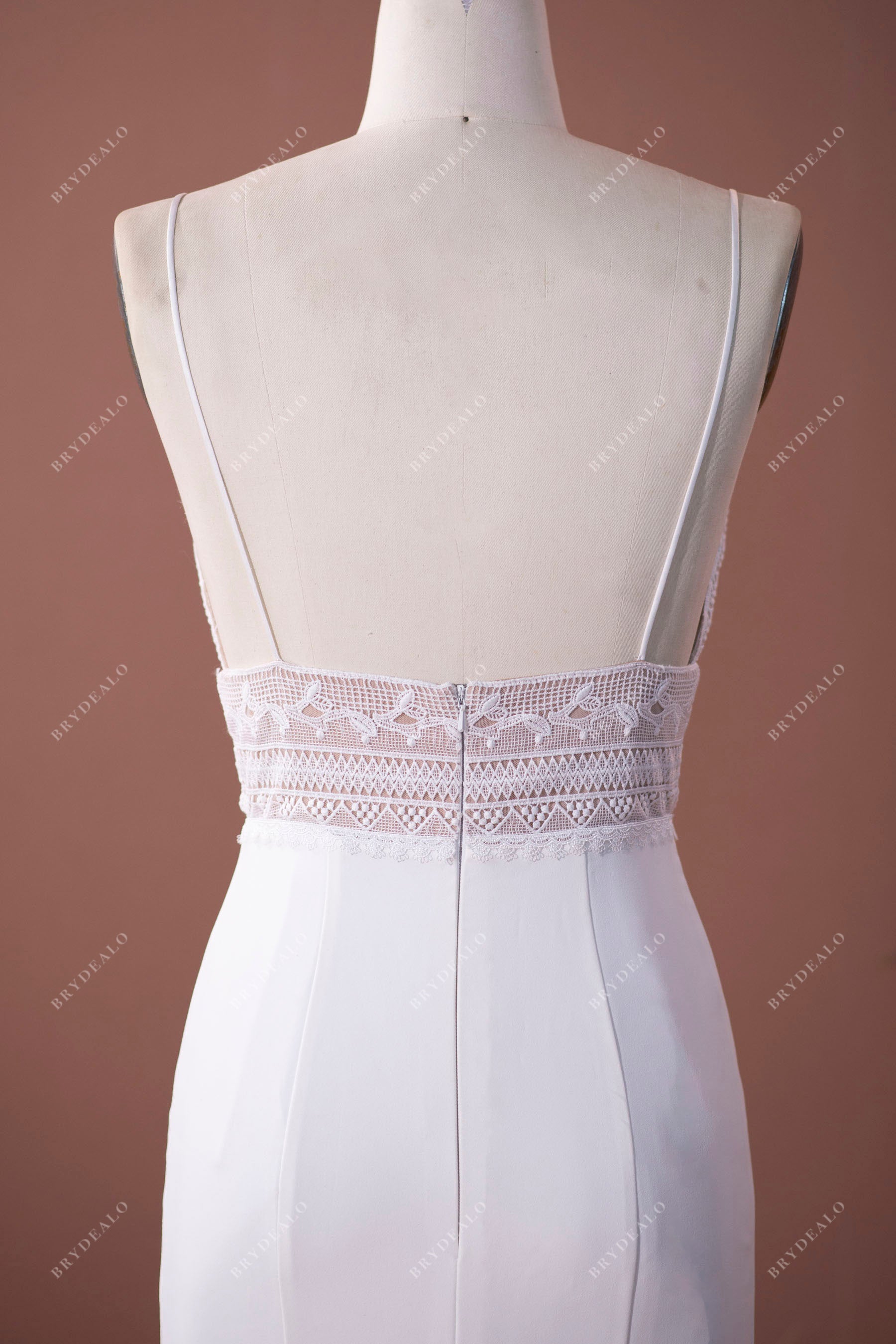 Simple Plunging Lace Crepe Mermaid Wedding Dress for wholesale