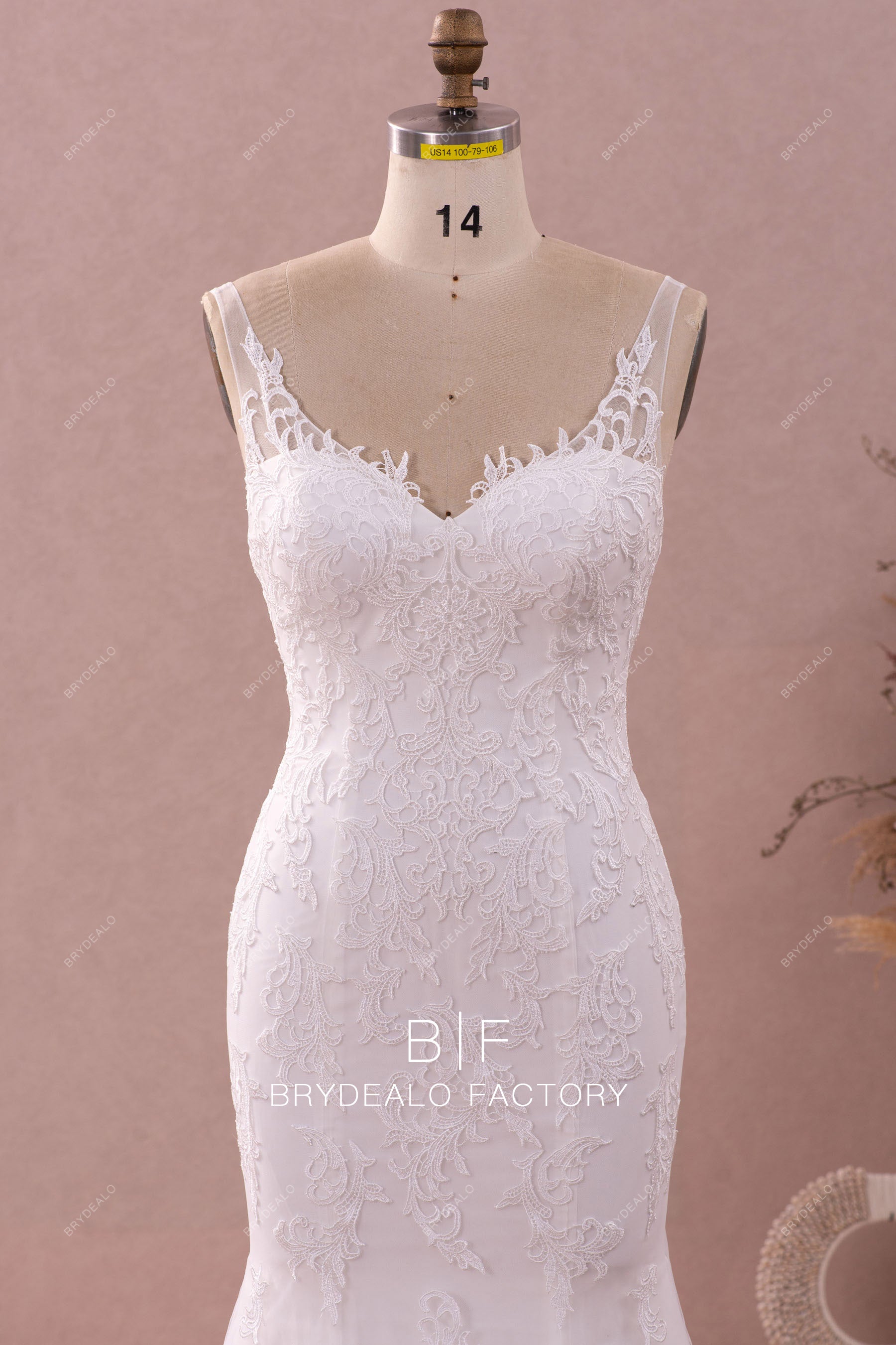 straps lace v-neck wedding dress