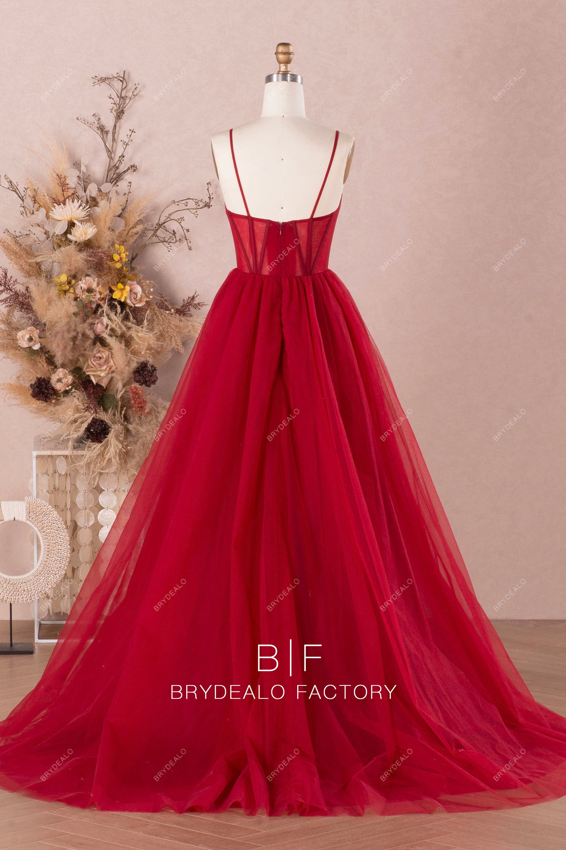 straps long puffy A-line prom formal dress