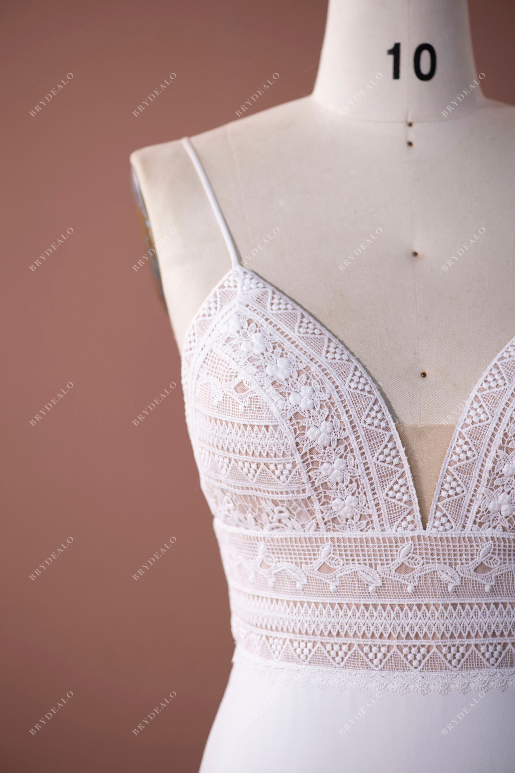 boho lace thin straps bridal gown