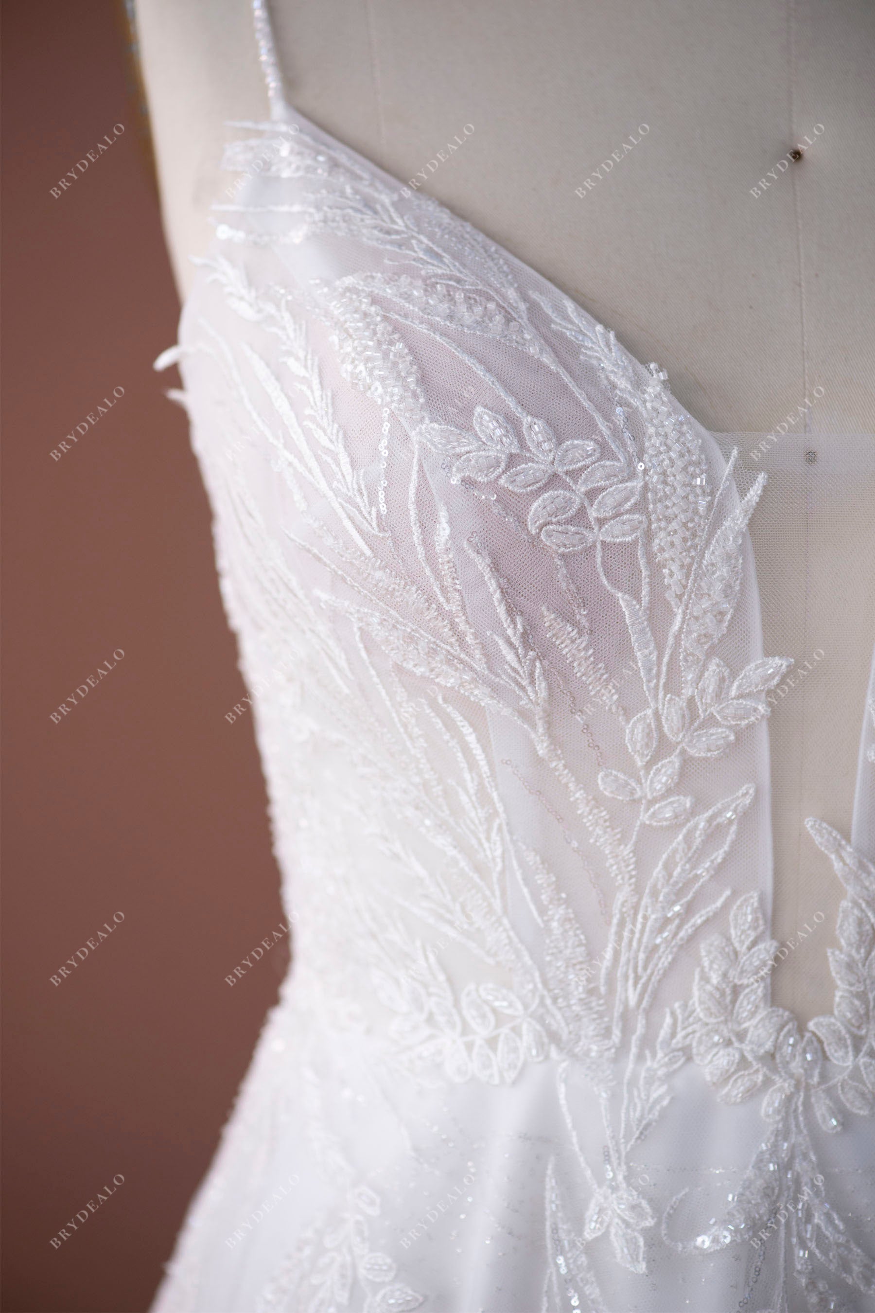 straps plunging lace wedding dress