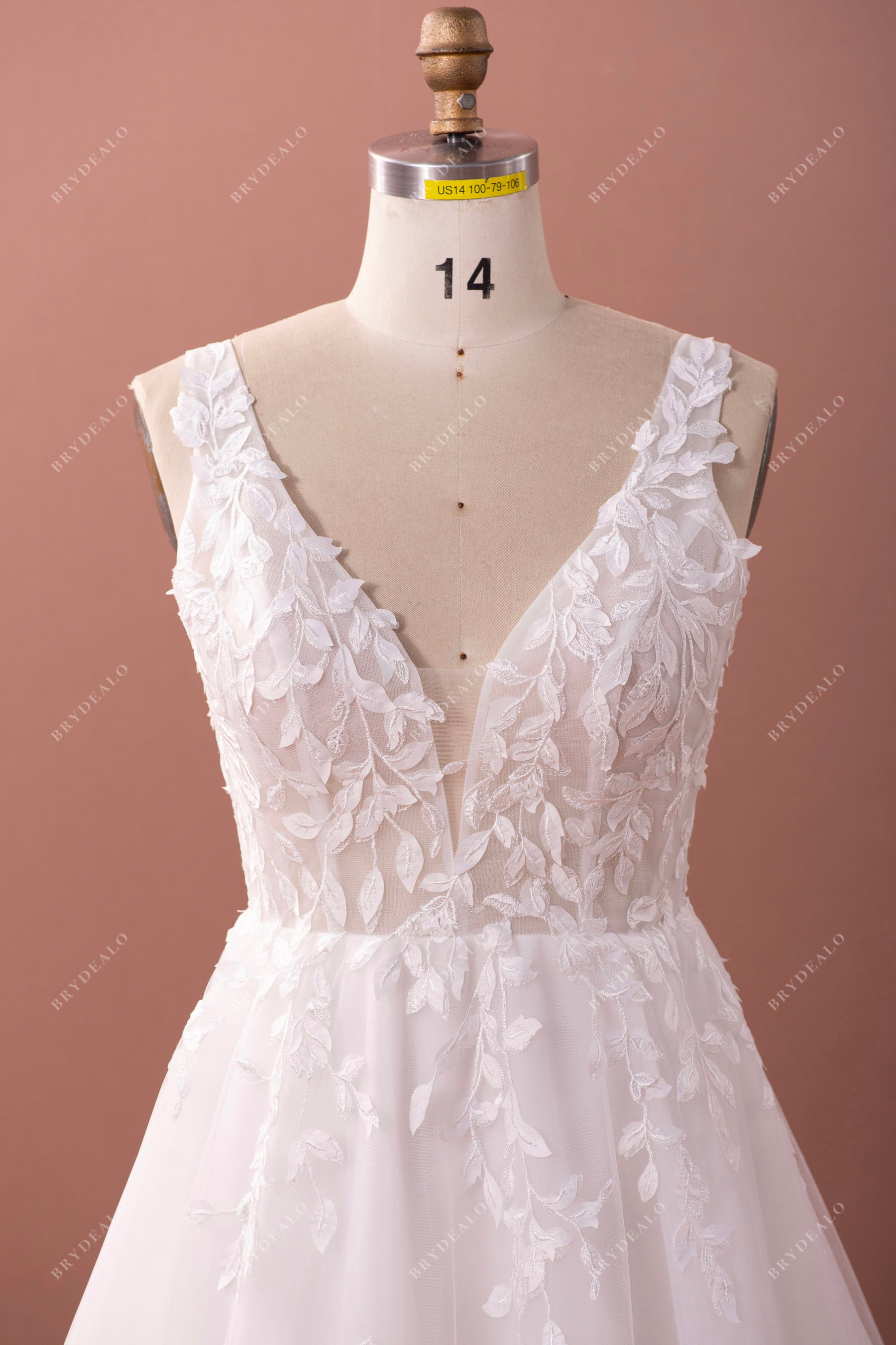 straps plunging lace wedding dress