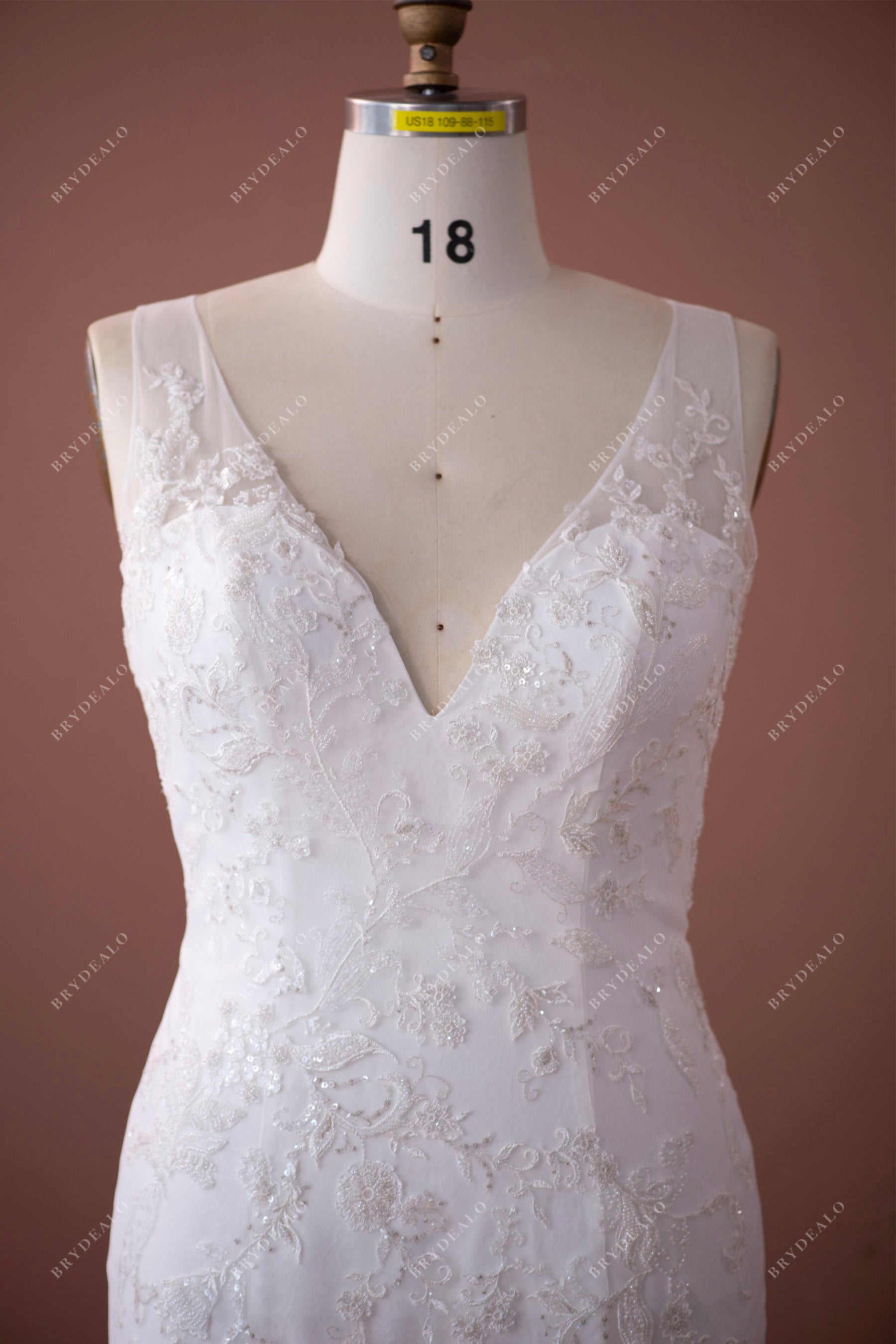 straps plunging lace wedding gown