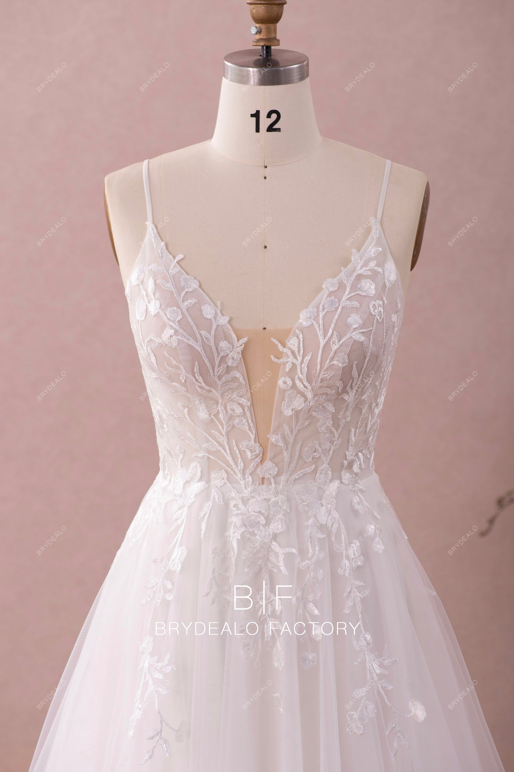 straps plunging wedding dress