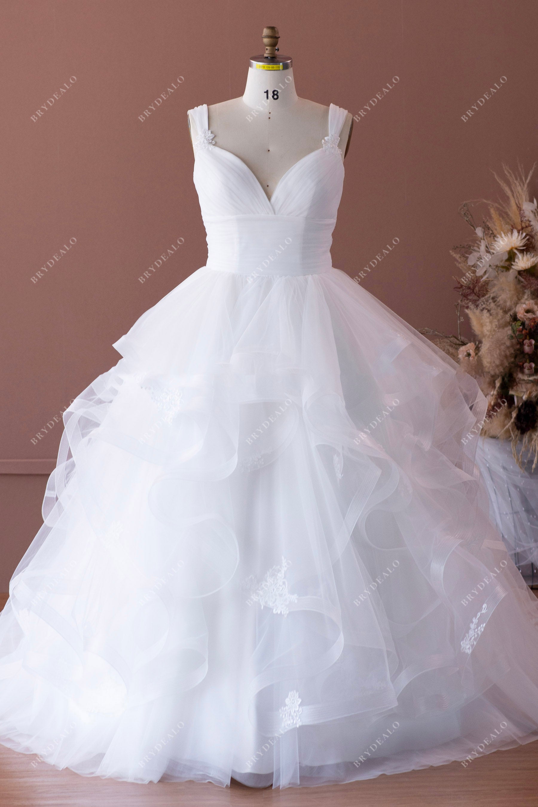 v neck ruffle wedding dress