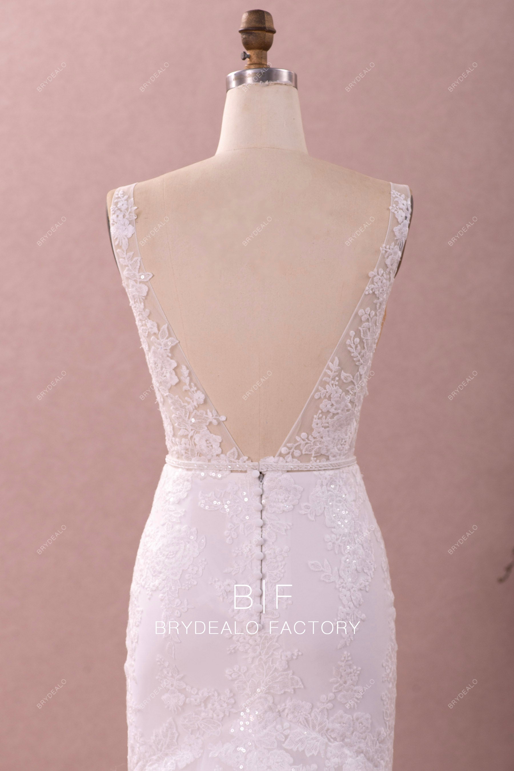 straps v-cut back wedding dress