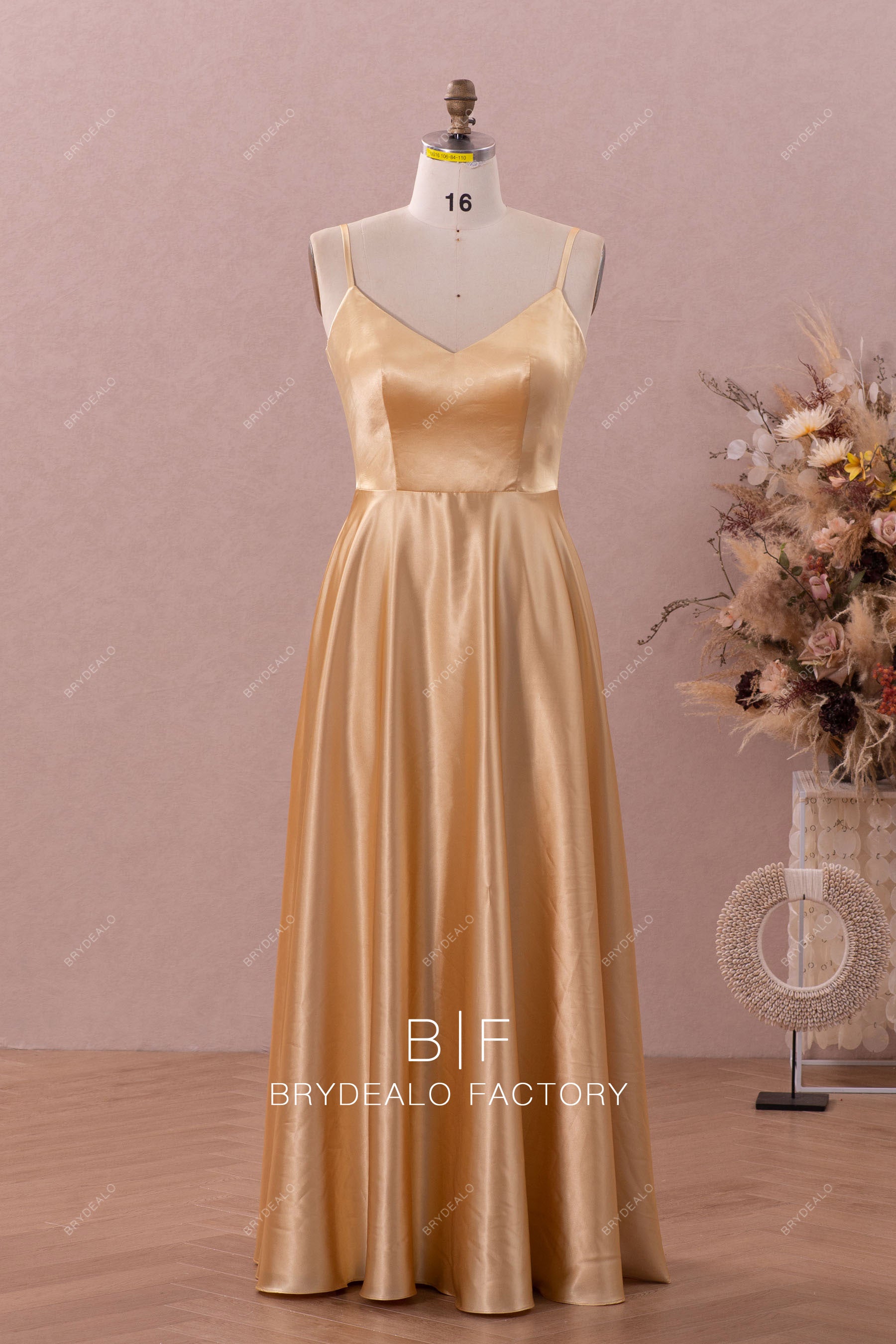 straps v-neck charmeuse bridesmaid dress