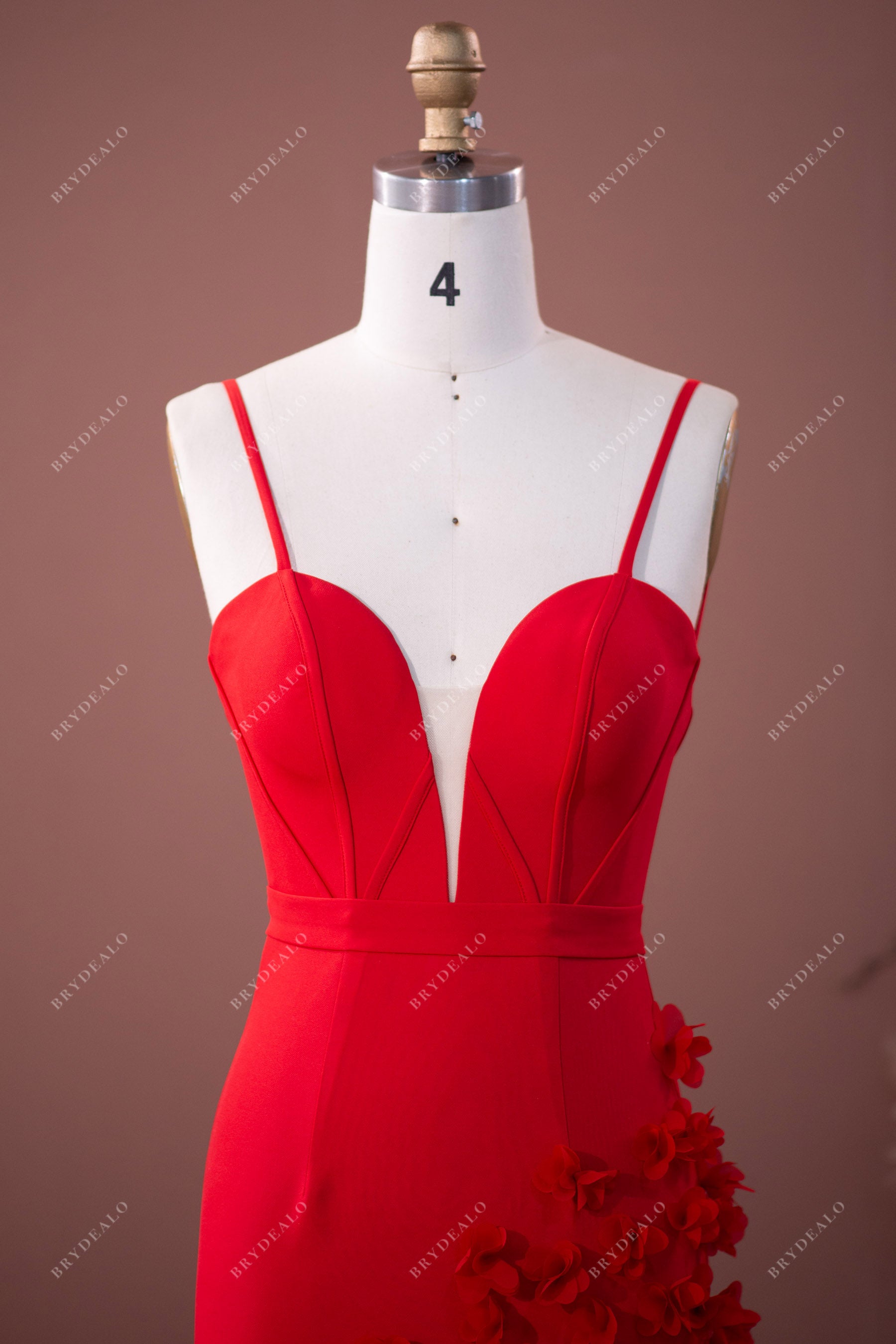 Red Crepe 3D Rose Mermaid Prom Dress