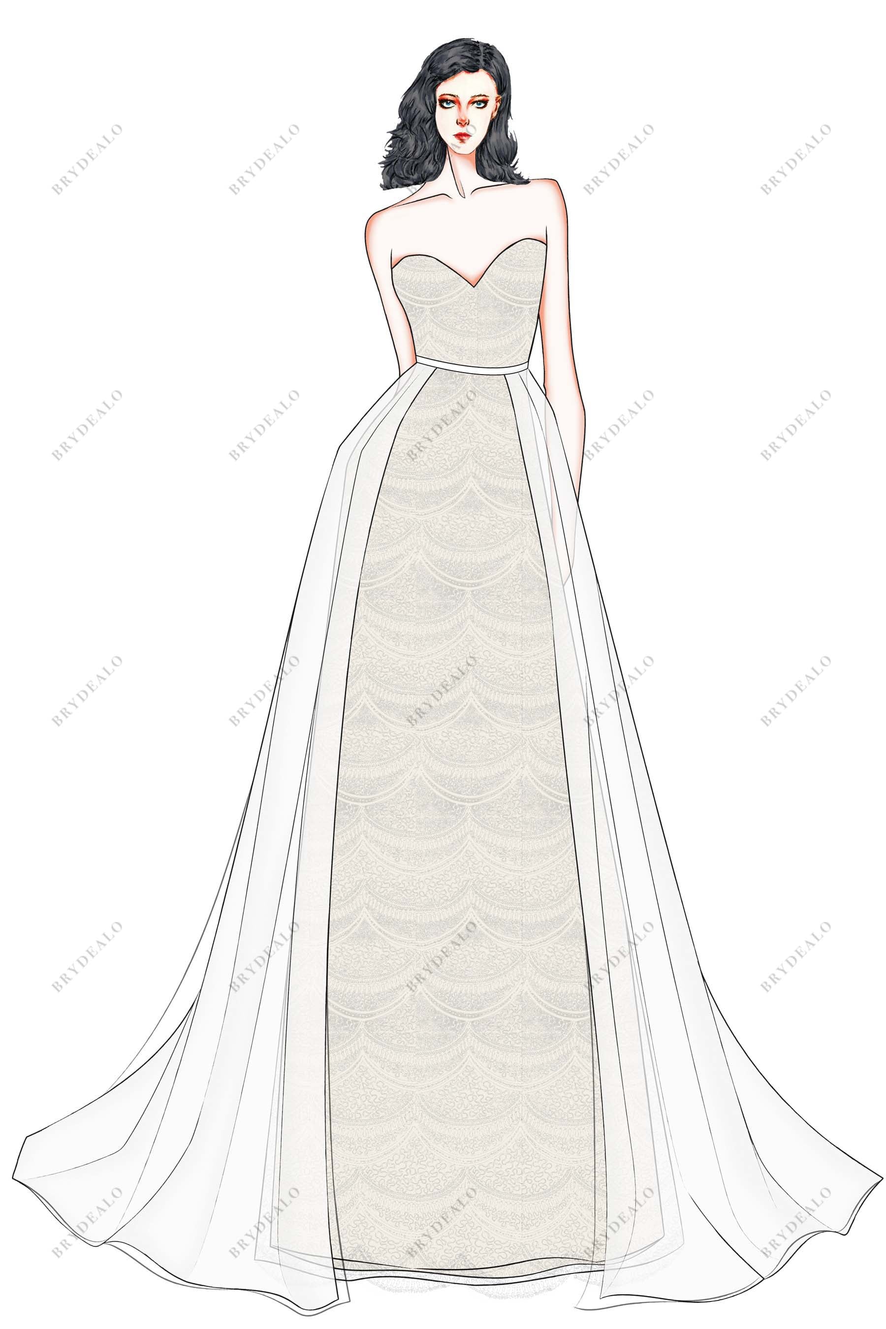 Scalloped Lace Sweetheart Custom Overskirt Dress Sketch The Shown Sketch Scalloped Lace Sweetheart Custom Overskirt Dress Sketch The Shown Sketch