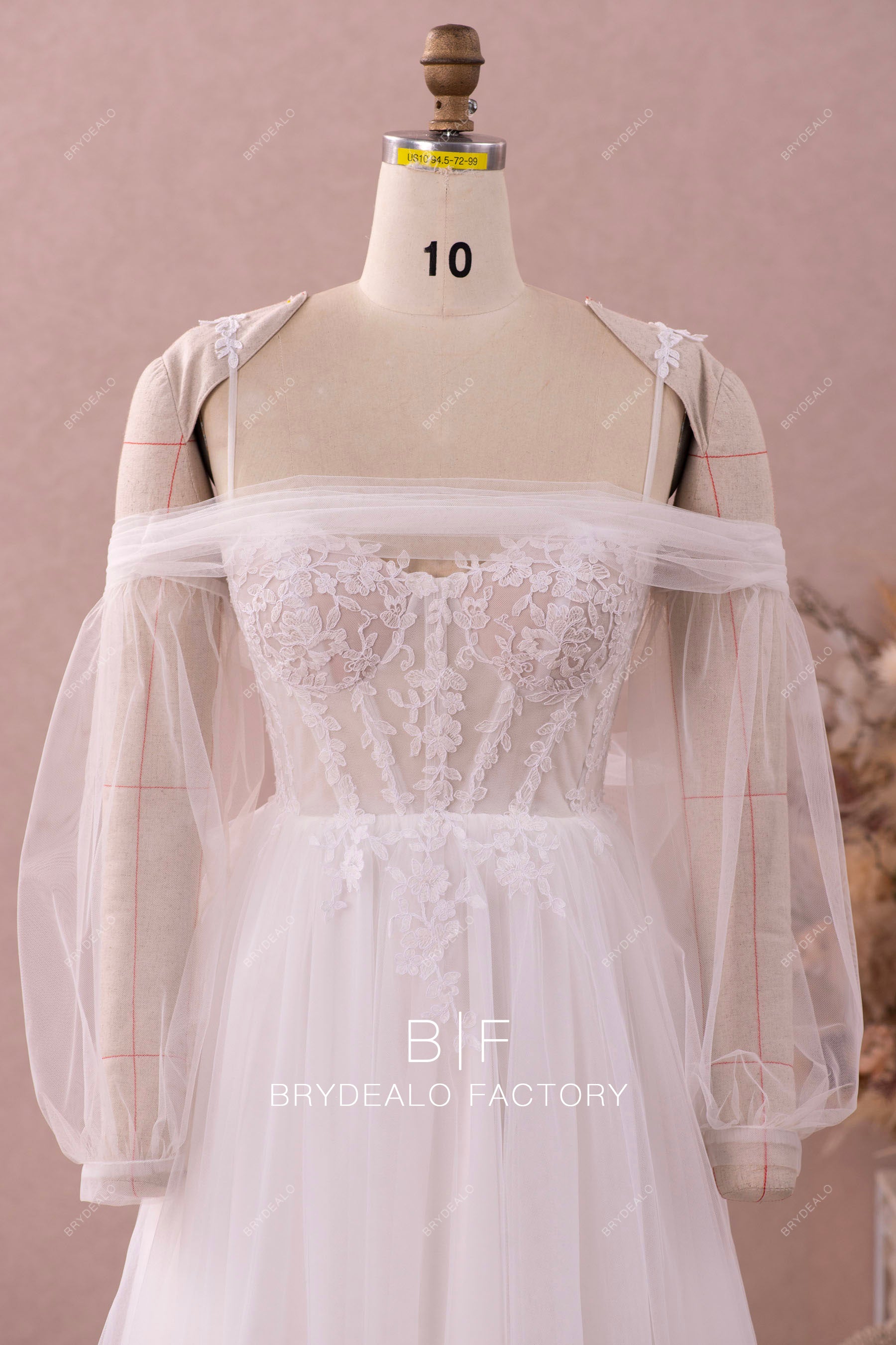 sweetheart lace wedding dress with removable tulle sleeves