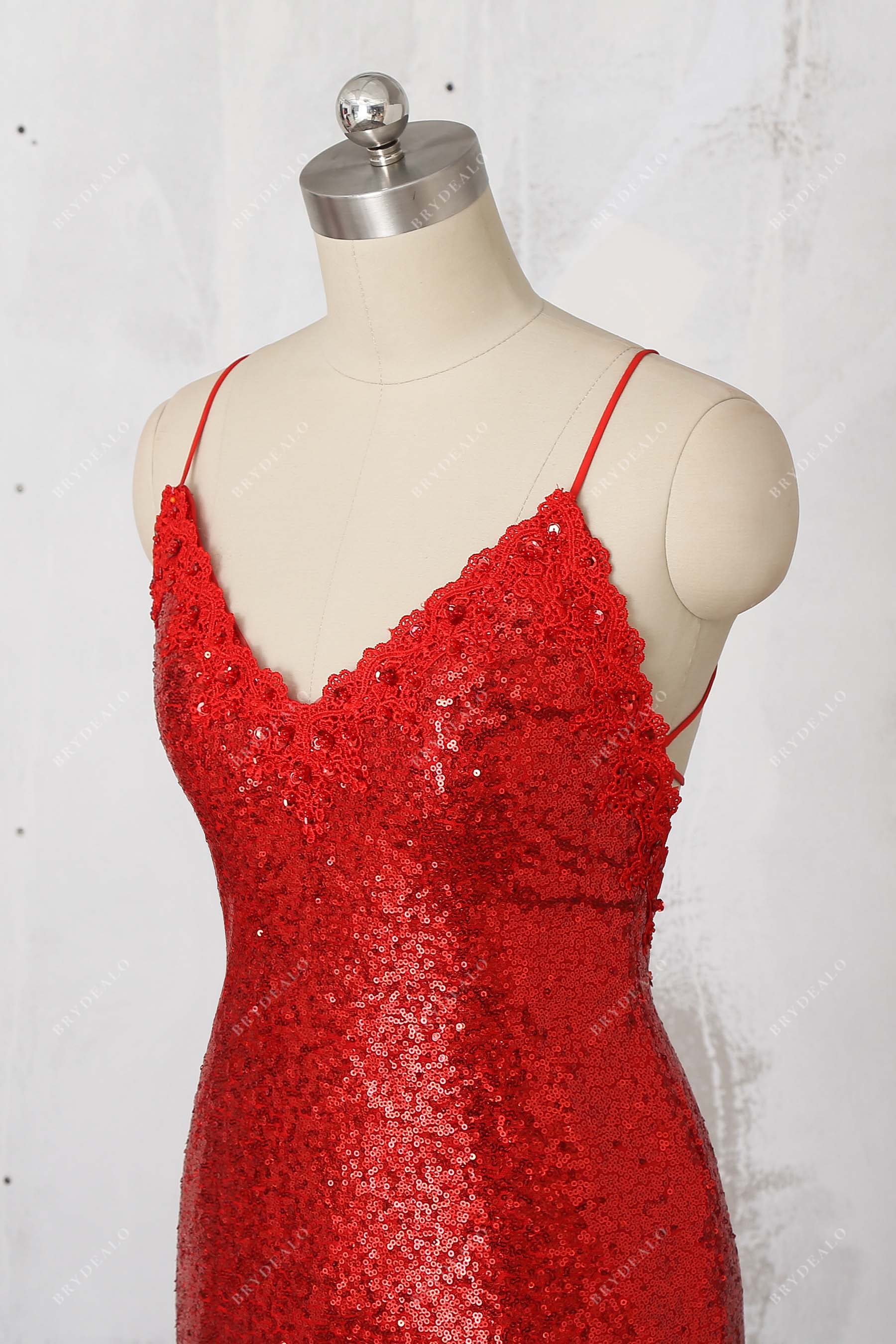thin straps V-neck sequin prom dress
