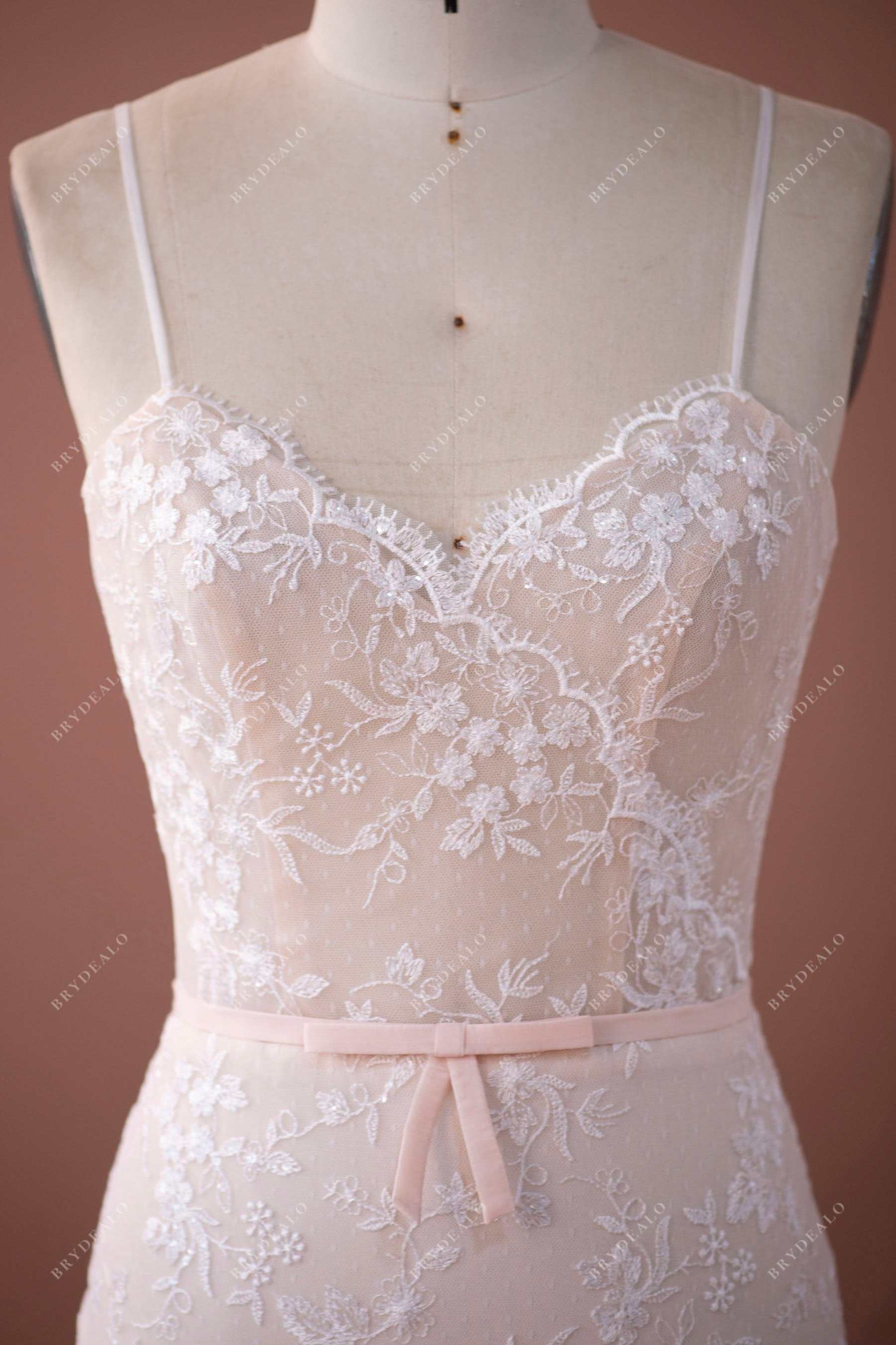 Scalloped Sweetheart Neck Thin Straps Wedding Gown