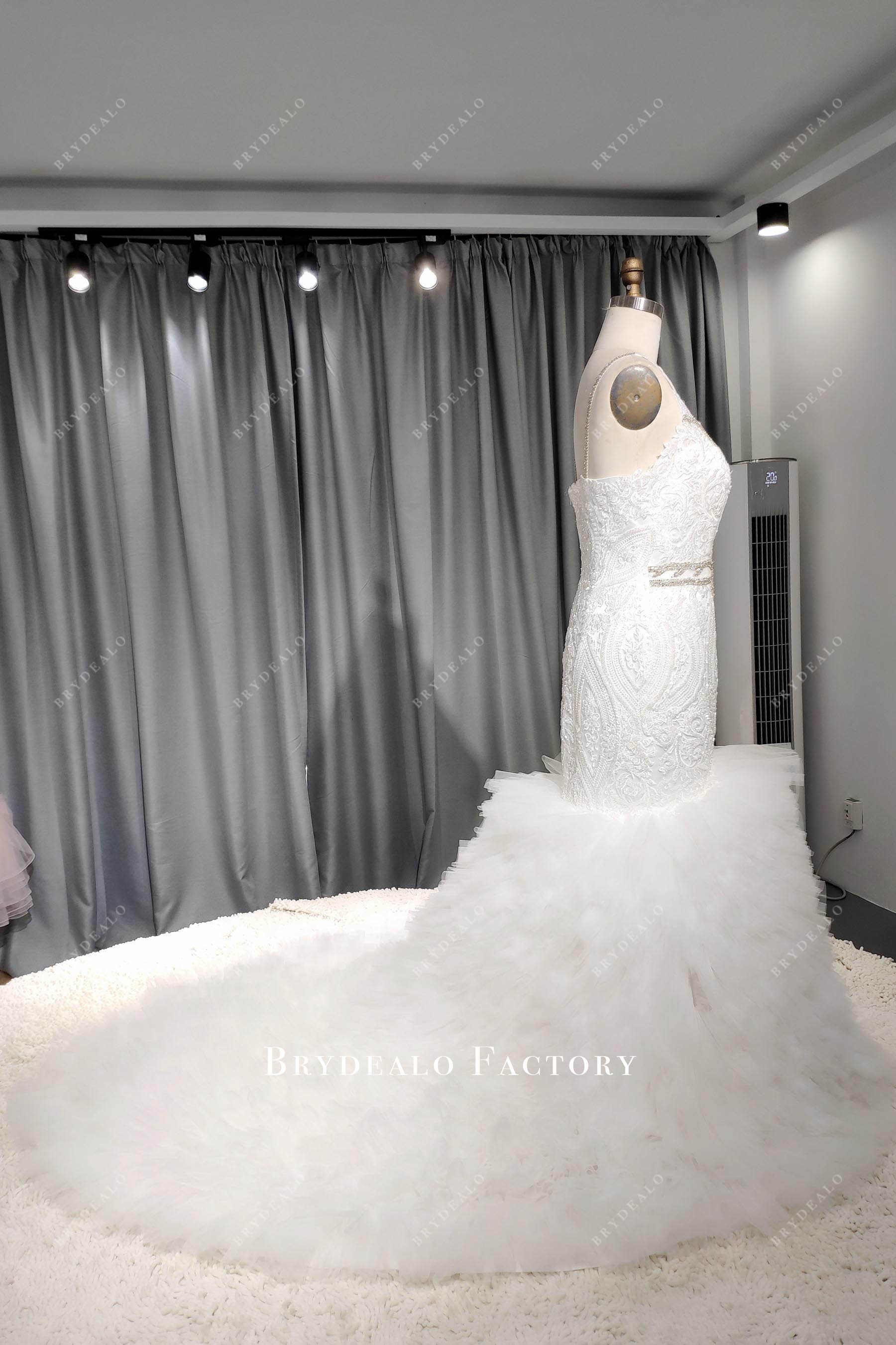 thin rhinestone straps long mermaid bridal gown