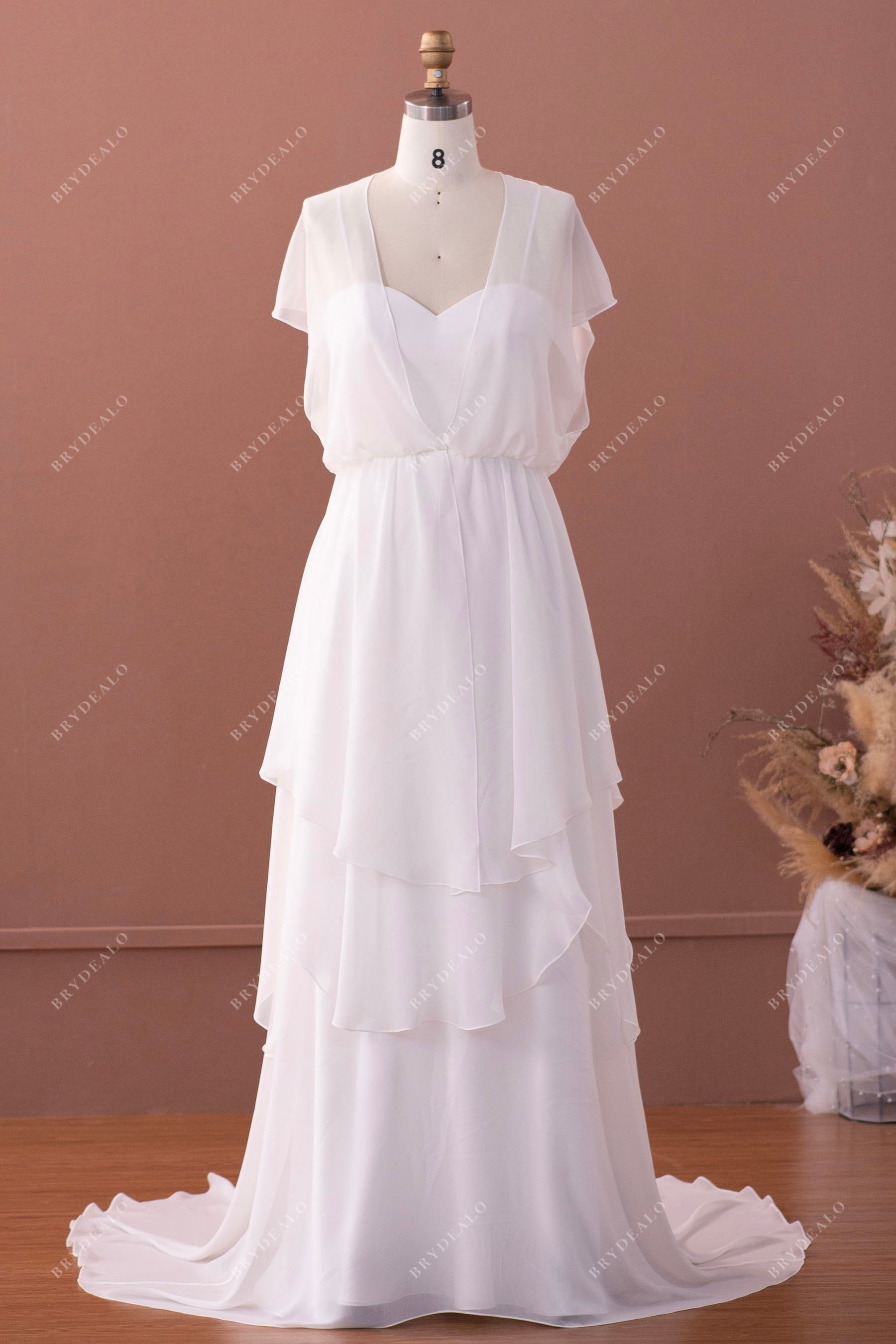 Sample Sale | Simple A-line Chiffon Wedding Dress with Bridal Jacket Sample Sale | Simple A-line Chiffon Wedding Dress with Bridal Jacket