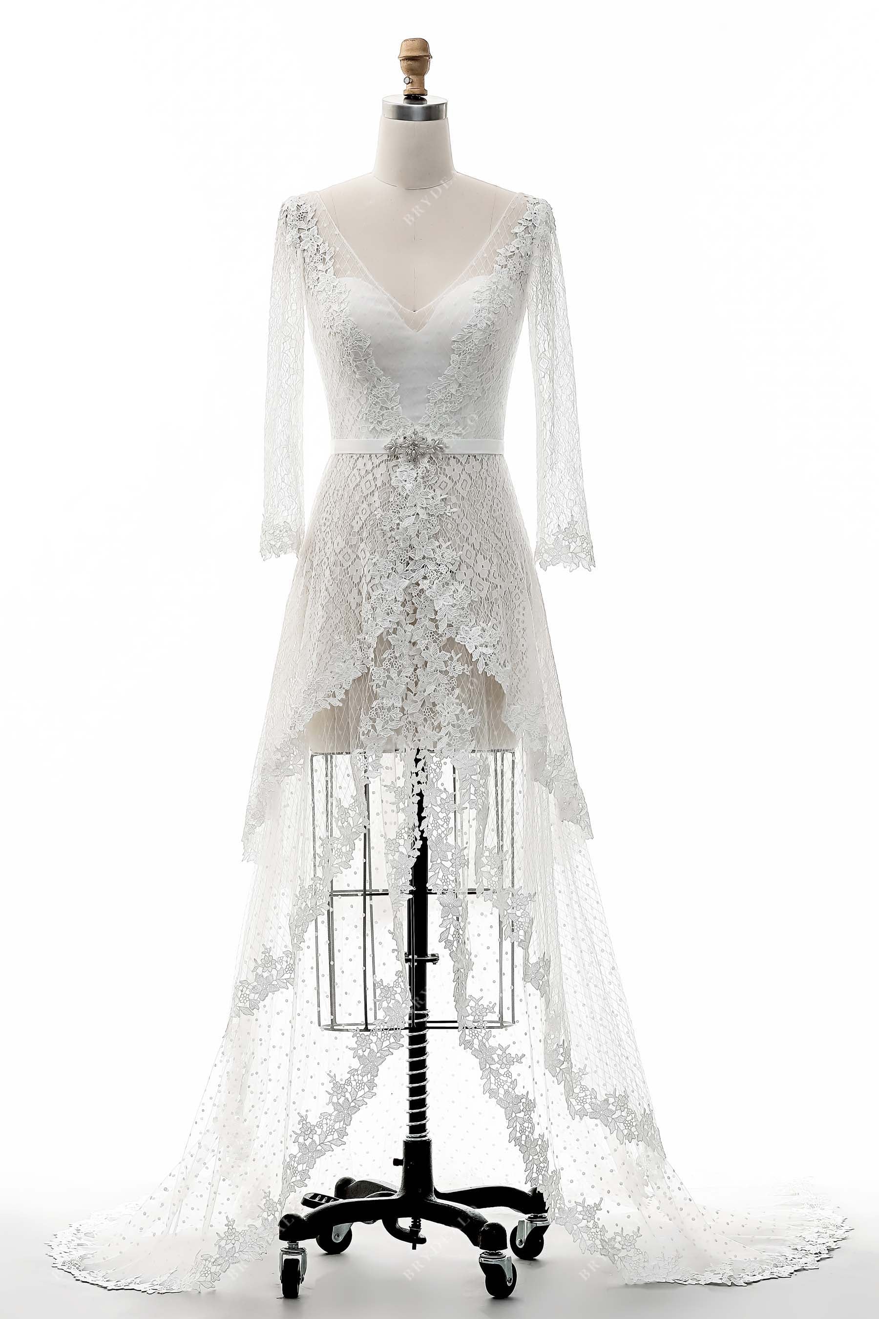 Illusion V-neck Appliqued Slit A-line Bridal Shower Dress