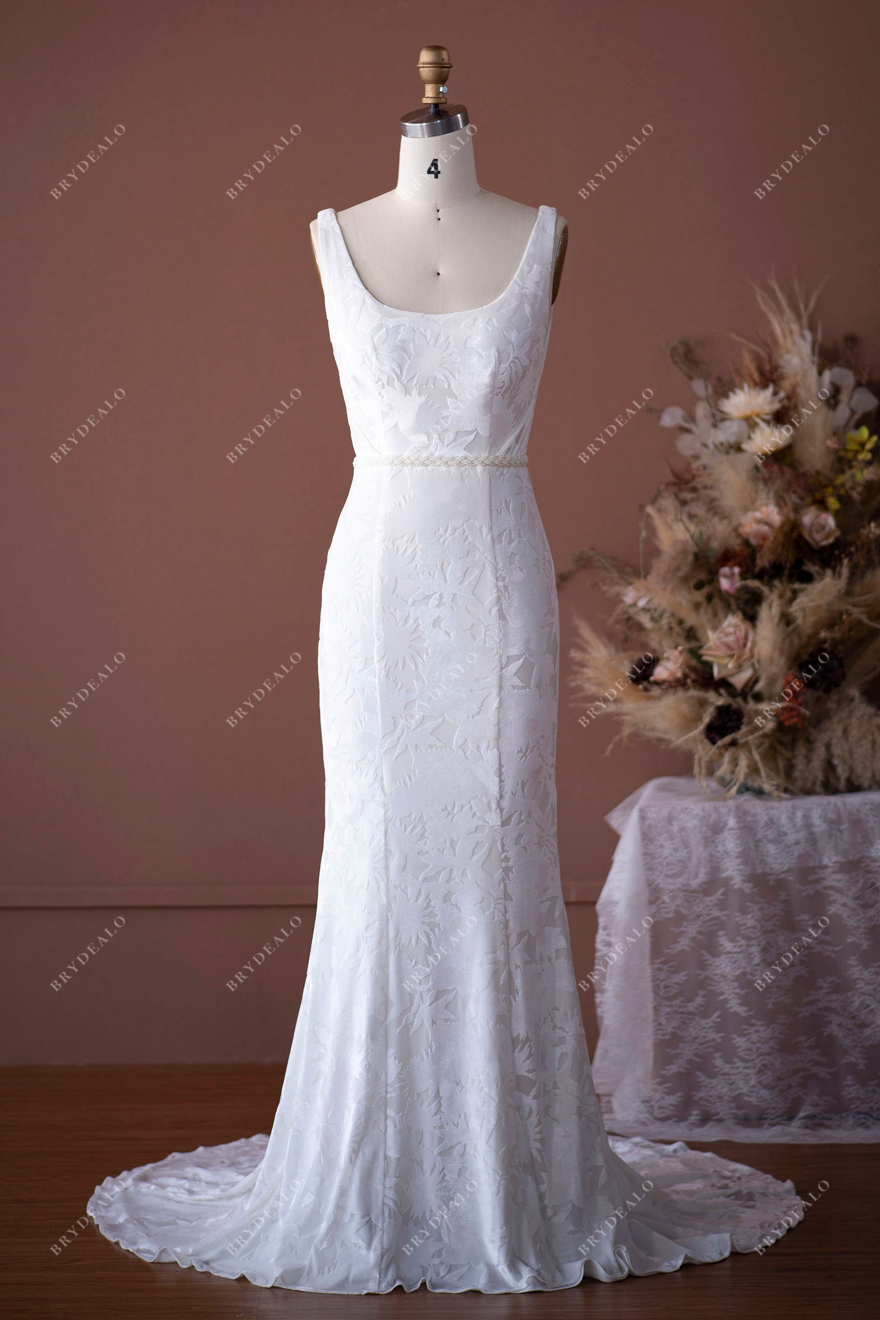Trendy Velvet Square Neck Mermaid Wedding Dress