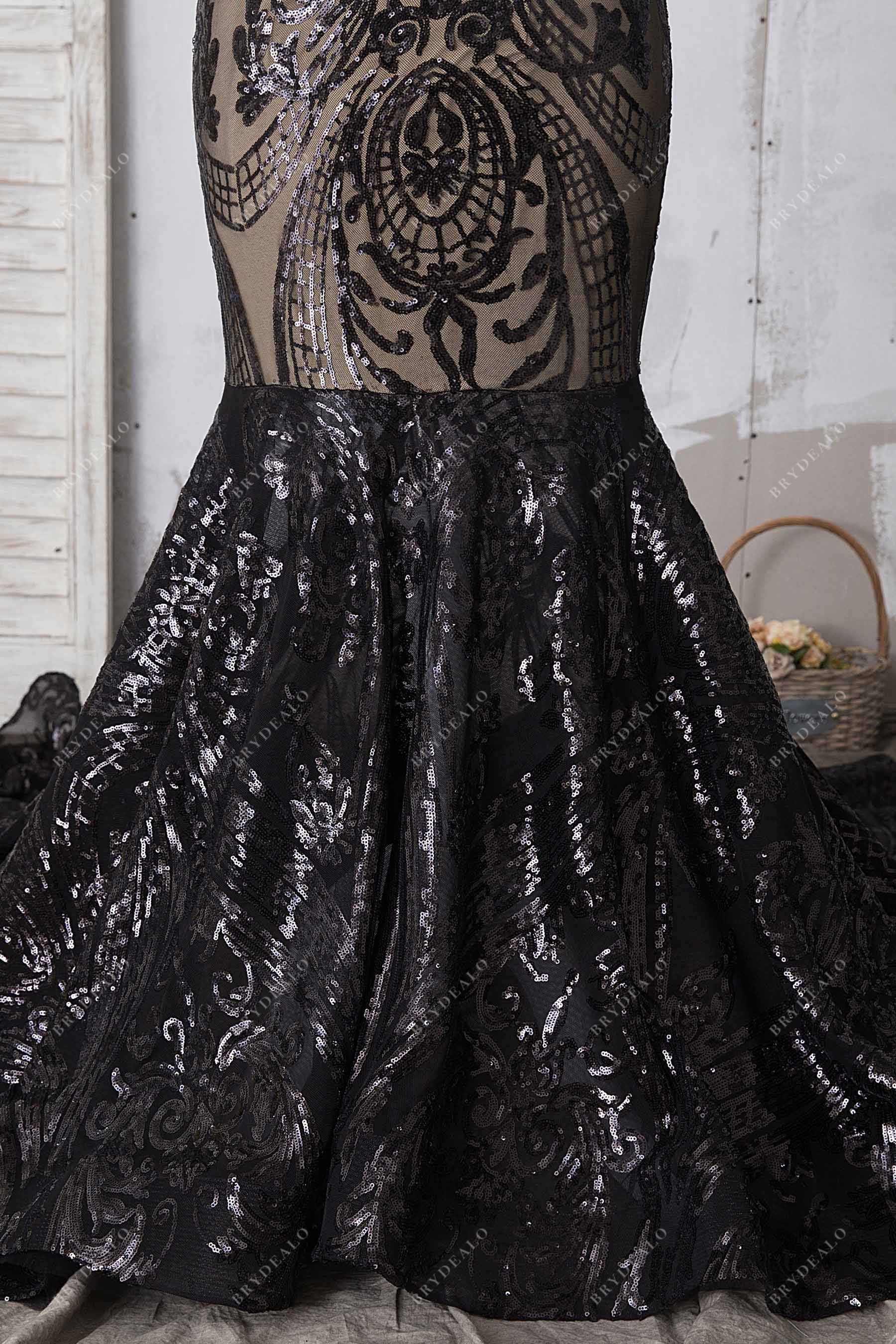 trumpet black unique sequin prom dress