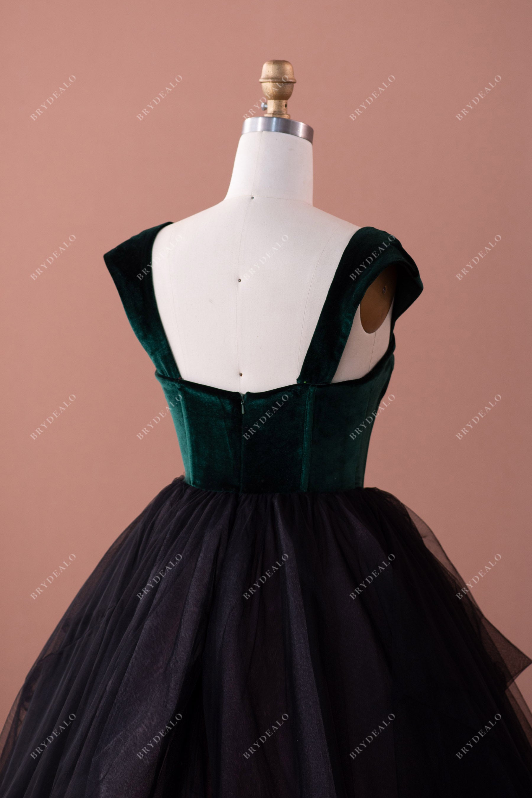 Green Velvet Cap Sleeves Wedding Dress