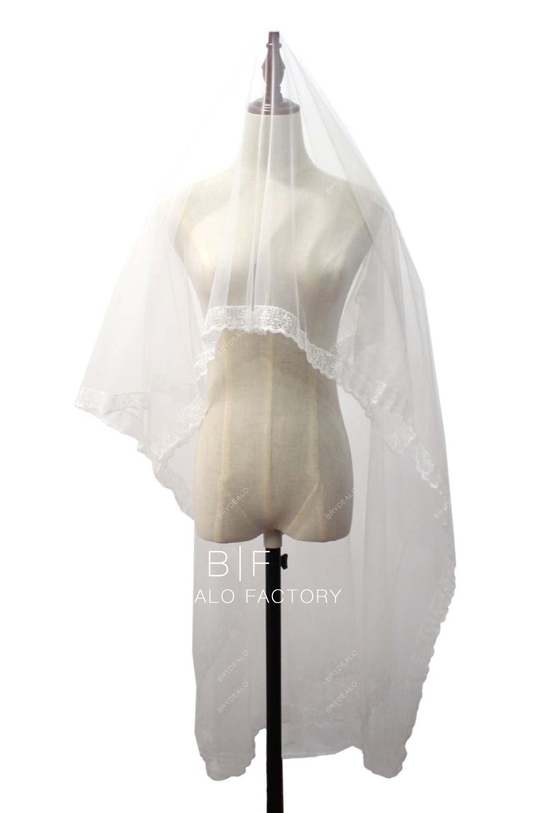 Wholesale Waltz Length Bridal Veil with Lace Trim