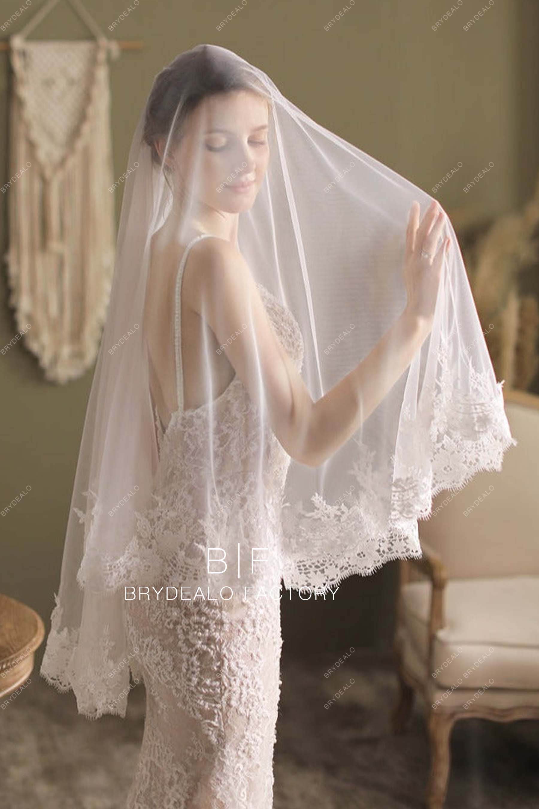 Two-Tiered Fingertip Length Bridal Veil Wholesale Lace Wedding Veil