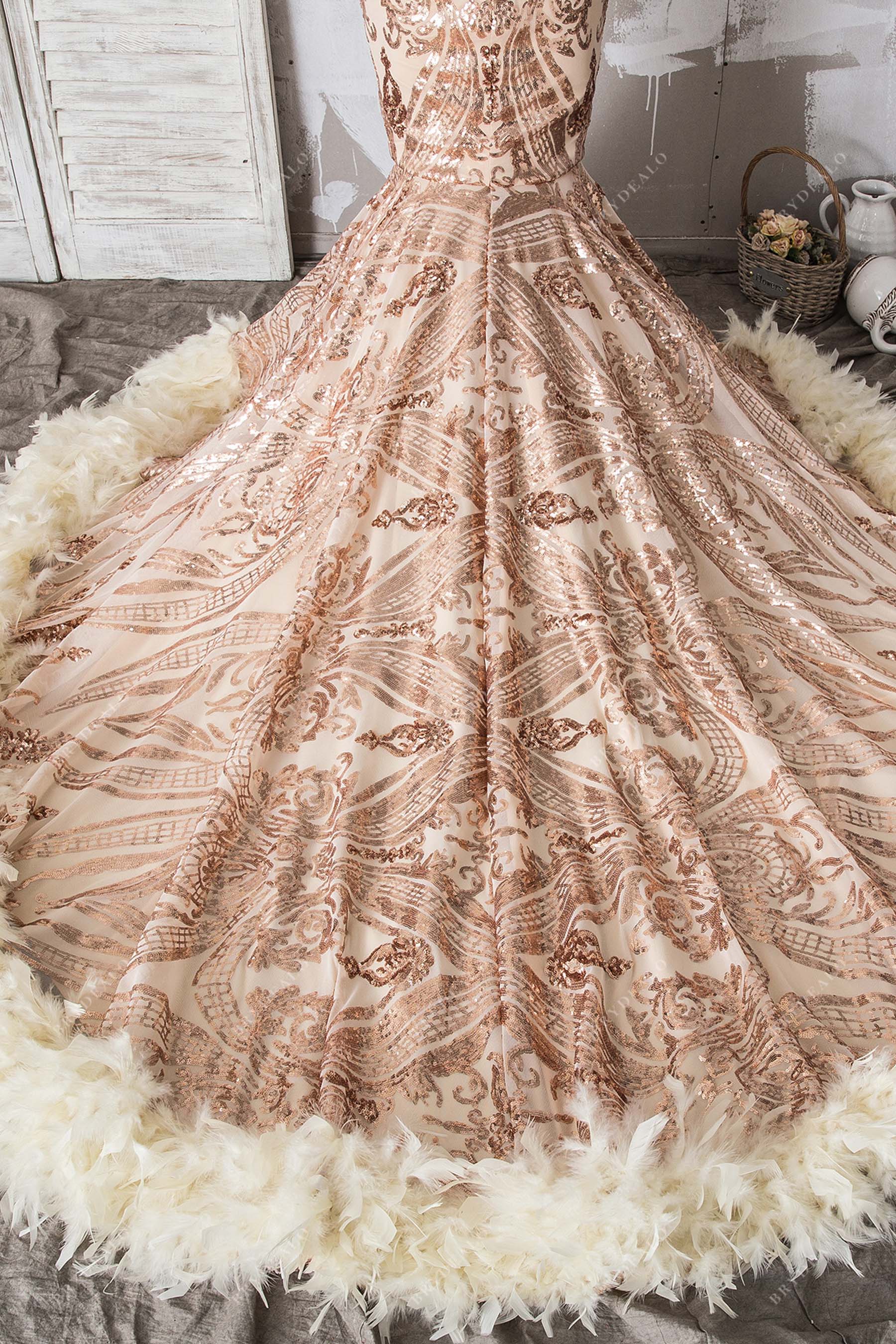 unique sequin feathers prom dress