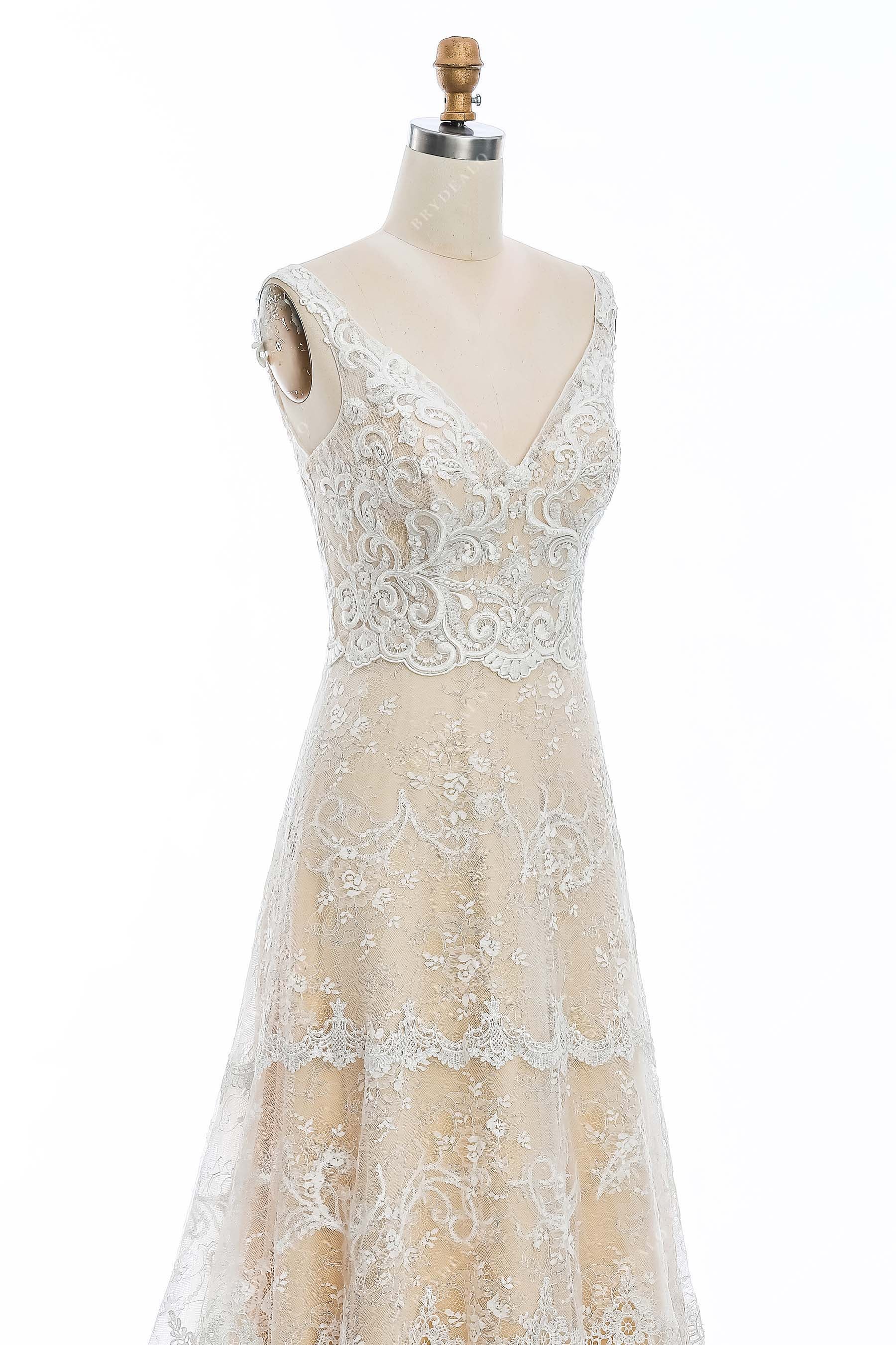 V-neck lace A-line wedding gown