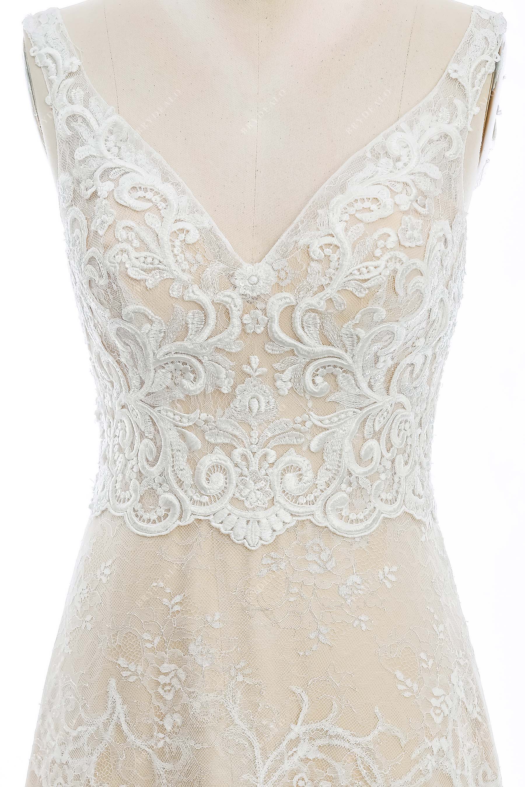 V-neck sleeveless lace bridal dress