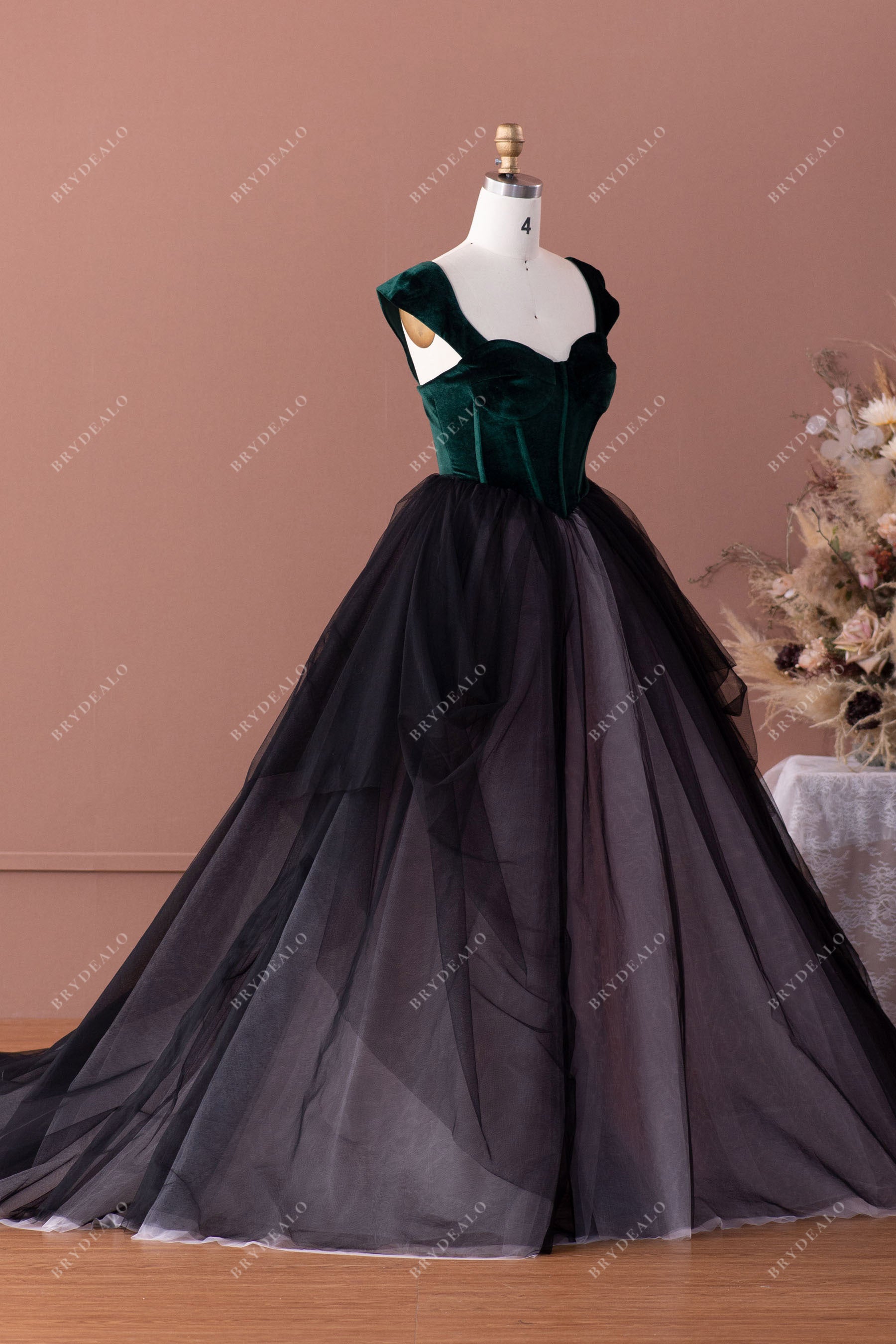 Velvet Corset Puffy Tulle Bridal Dress