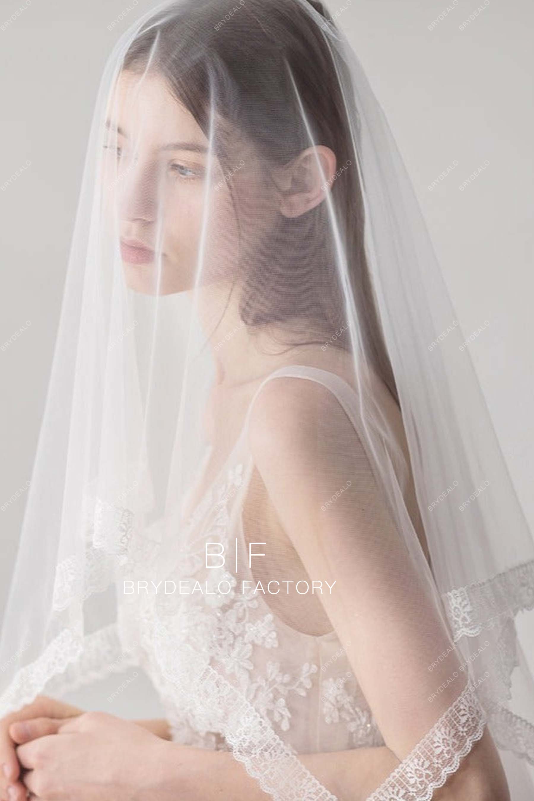 Waltz Length Bridal Veil with Lace Trim