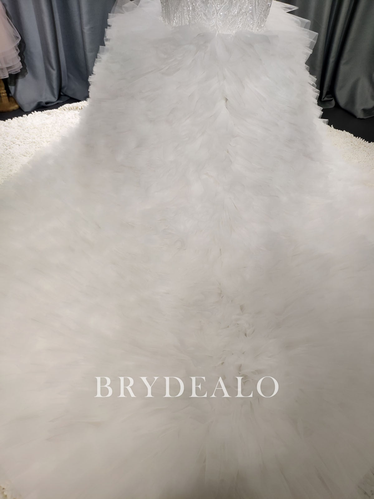 wedding dress ruffled tulle train