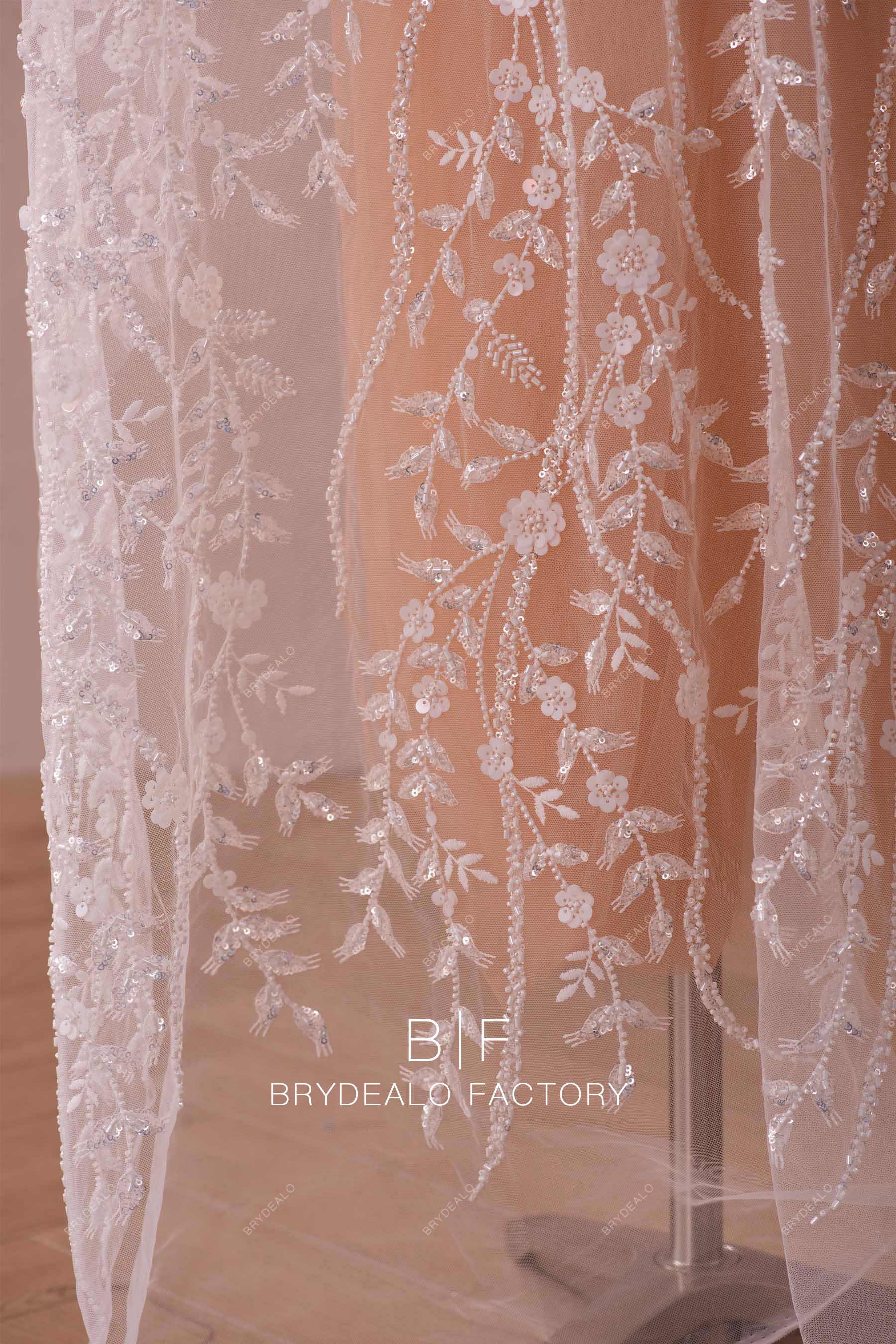 white sequin flower lace fabric