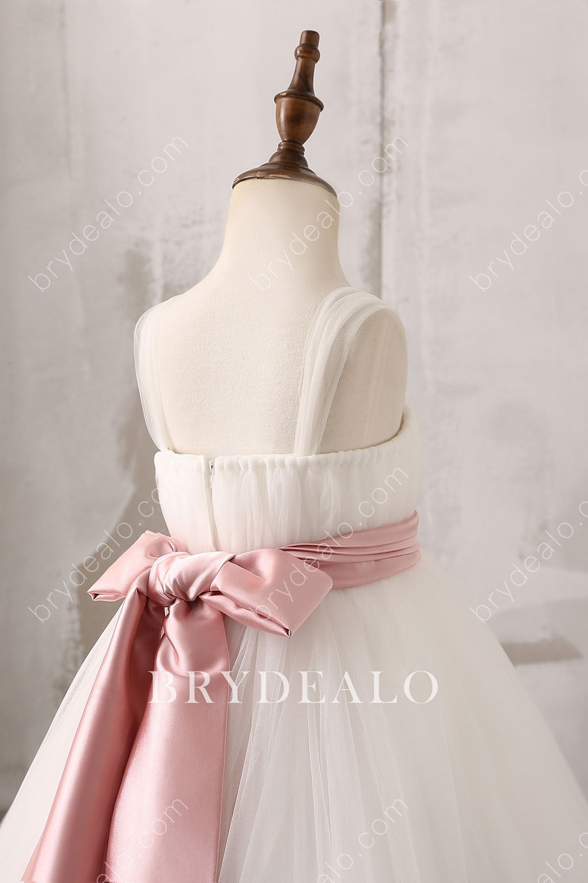 Pink Big Bow Soft Tulle Flower Girl Ball Gown