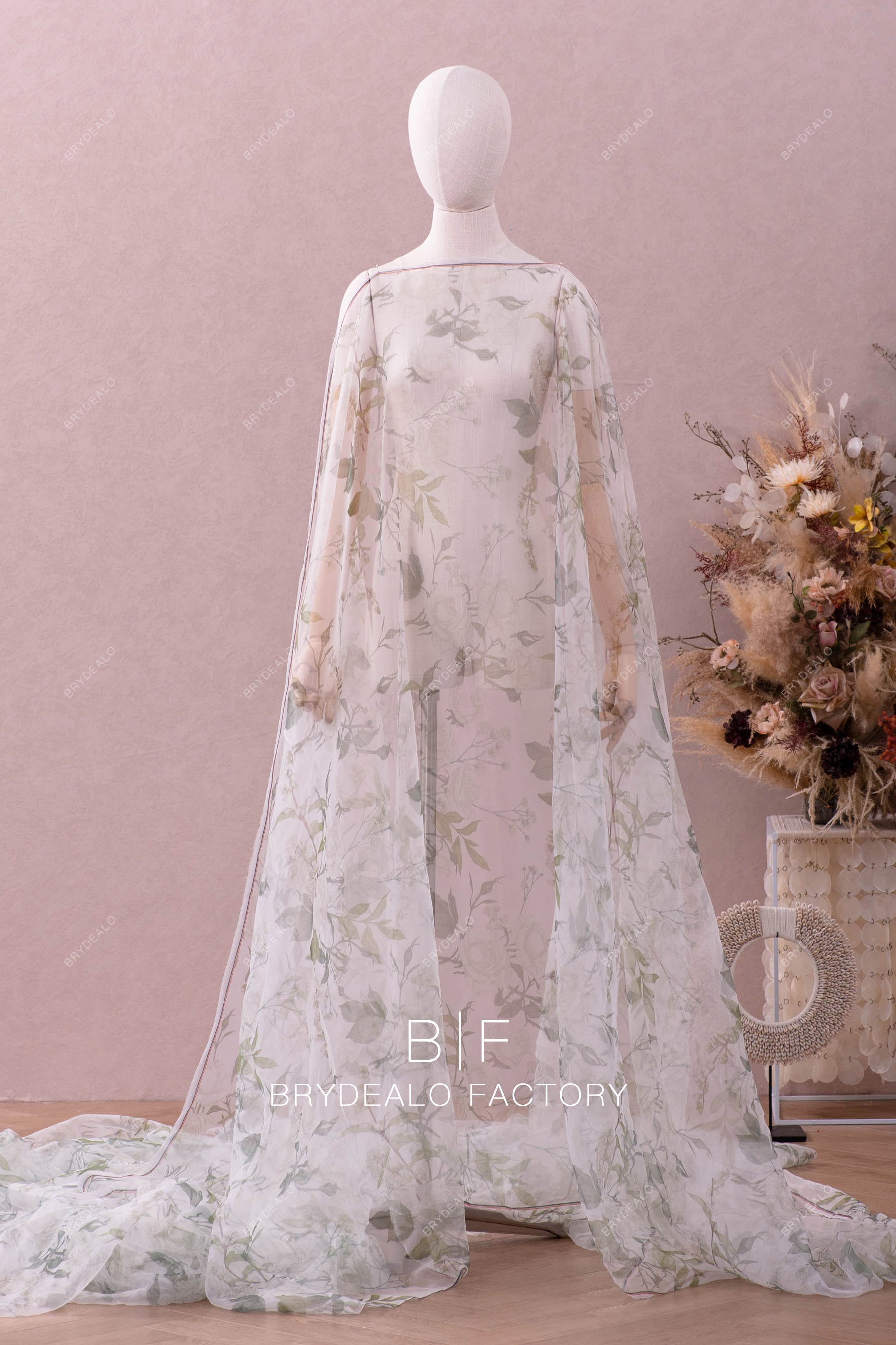 wholesale airy flower print organza fabric