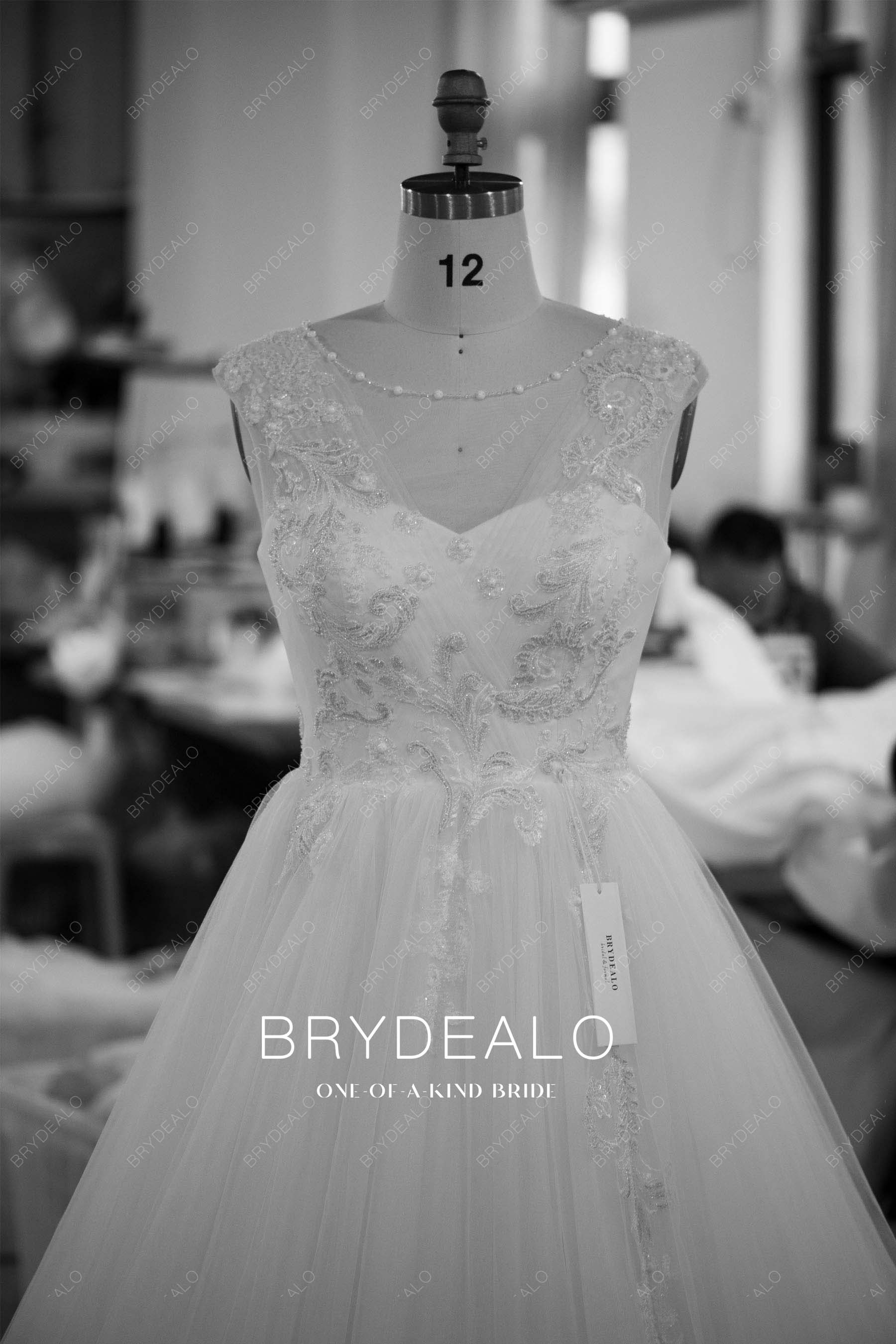 wholesale beaded illusion neck wedding gown