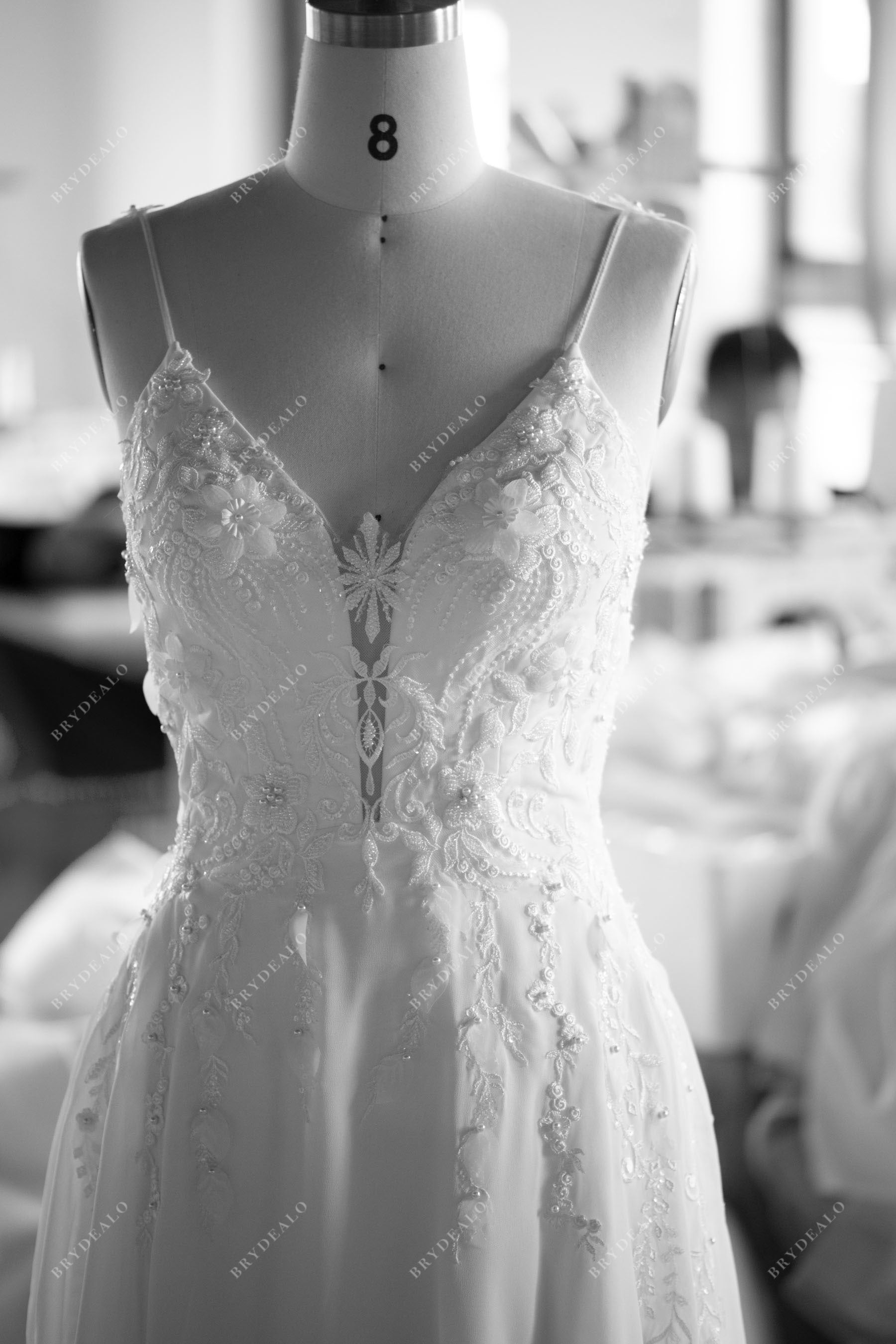 wholesale beaded lace plunging beach wedding dress