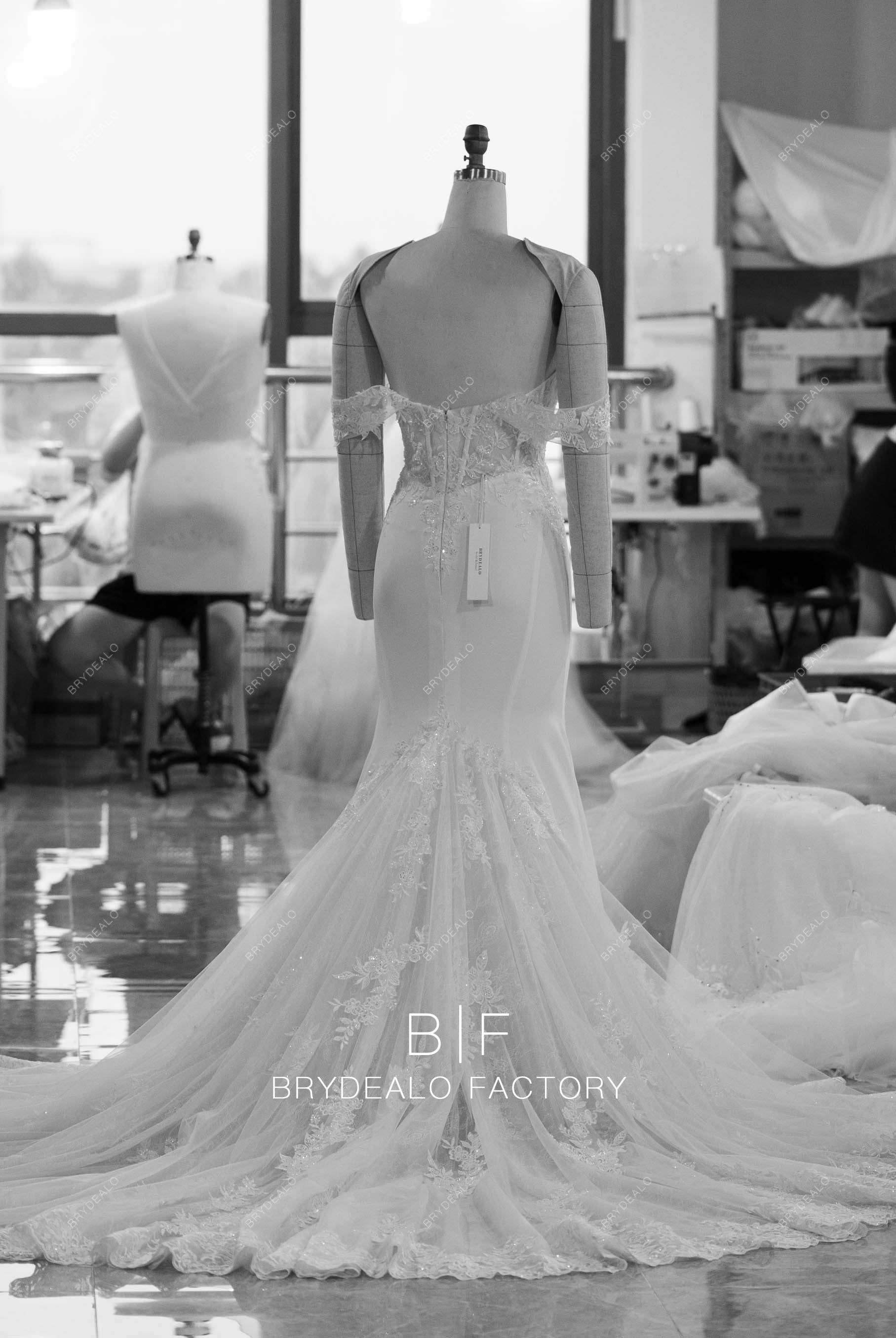 wholesale beaded lace off shoulder mermaid wedding dress