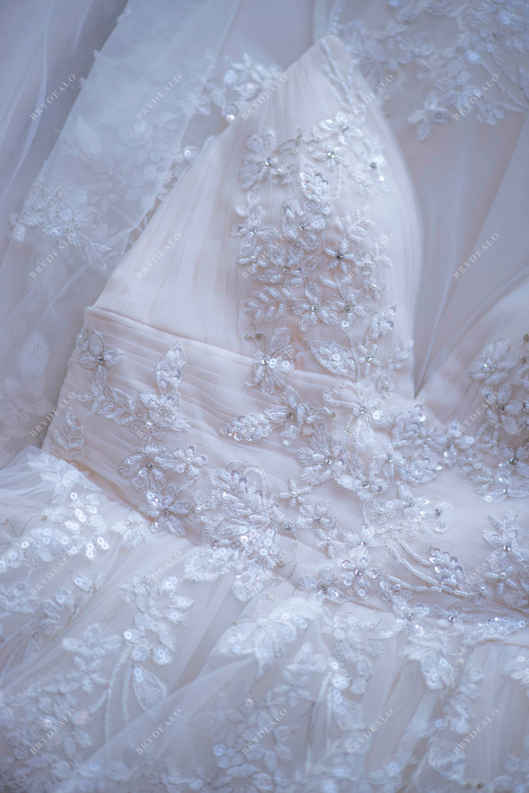 Spaghetti Strap Beaded Lace Empire Wedding Dress