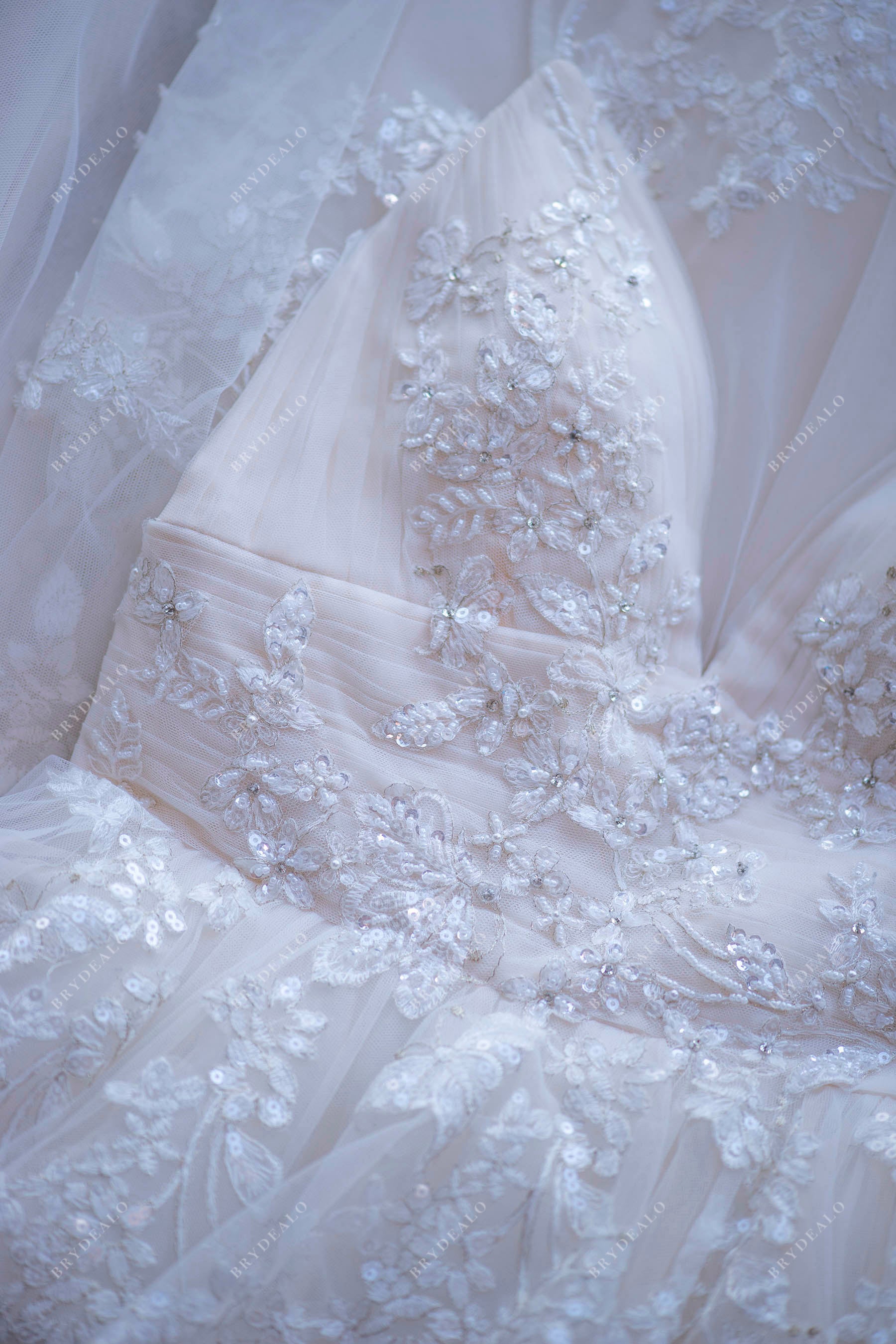 Spaghetti Strap Beaded Lace Empire Wedding Dress 