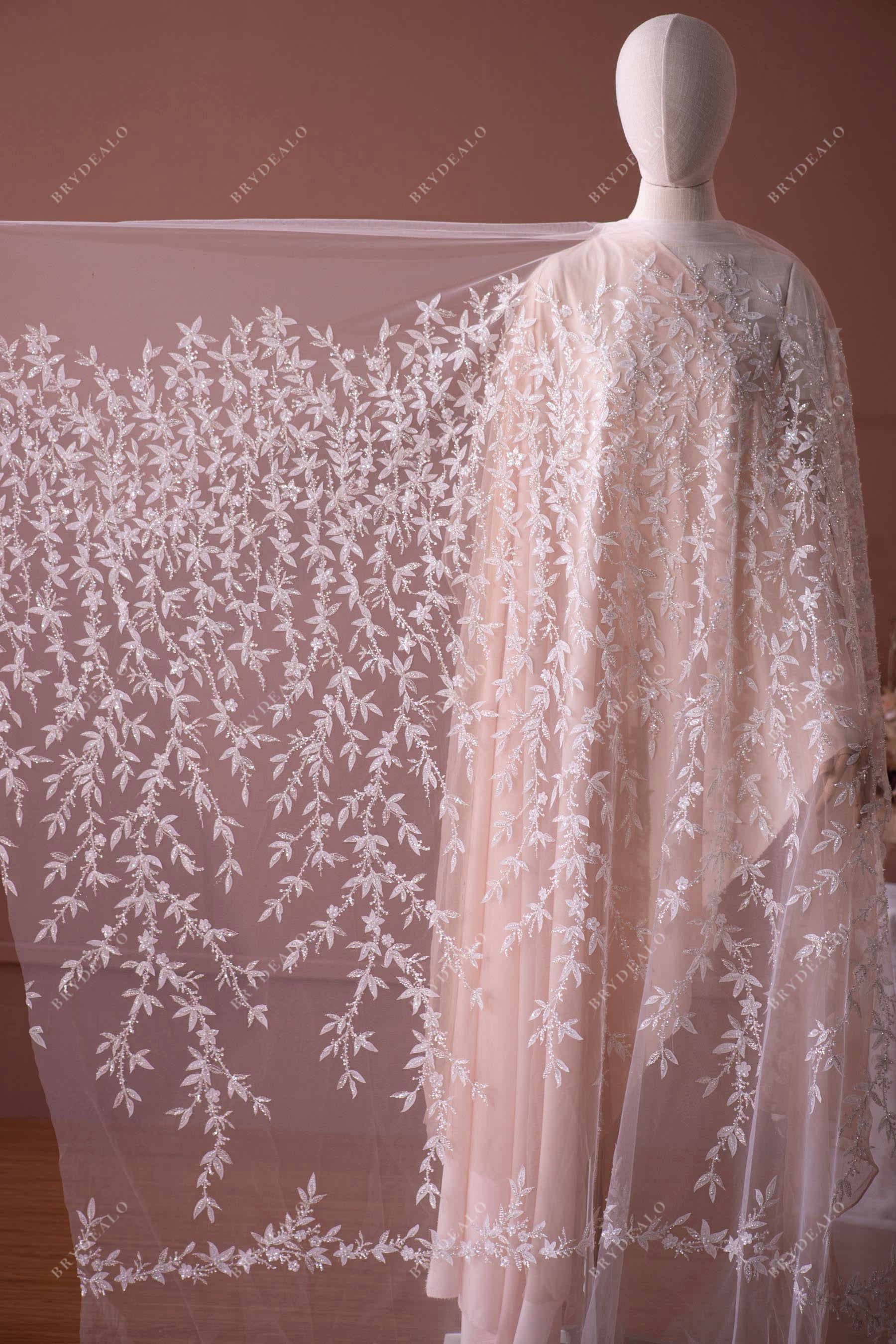 wholesale beaded 3D leaf lace for wedding dress