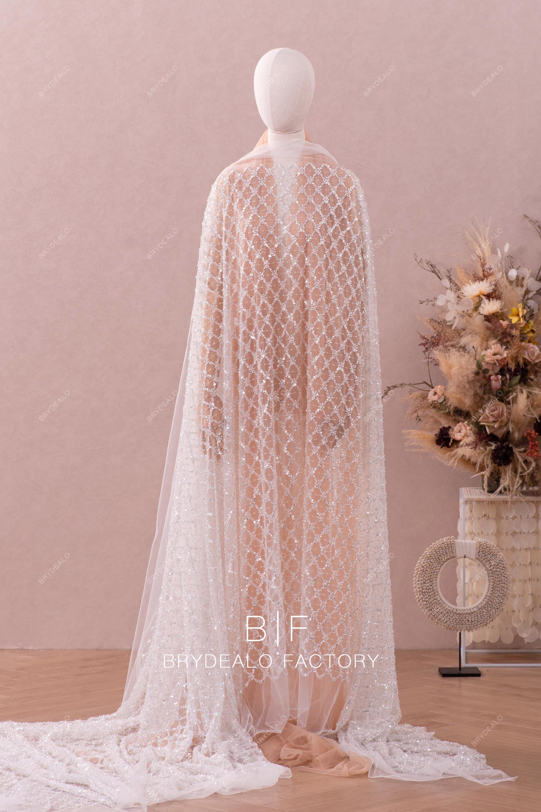 wholesale beaded rhombus lace fabric