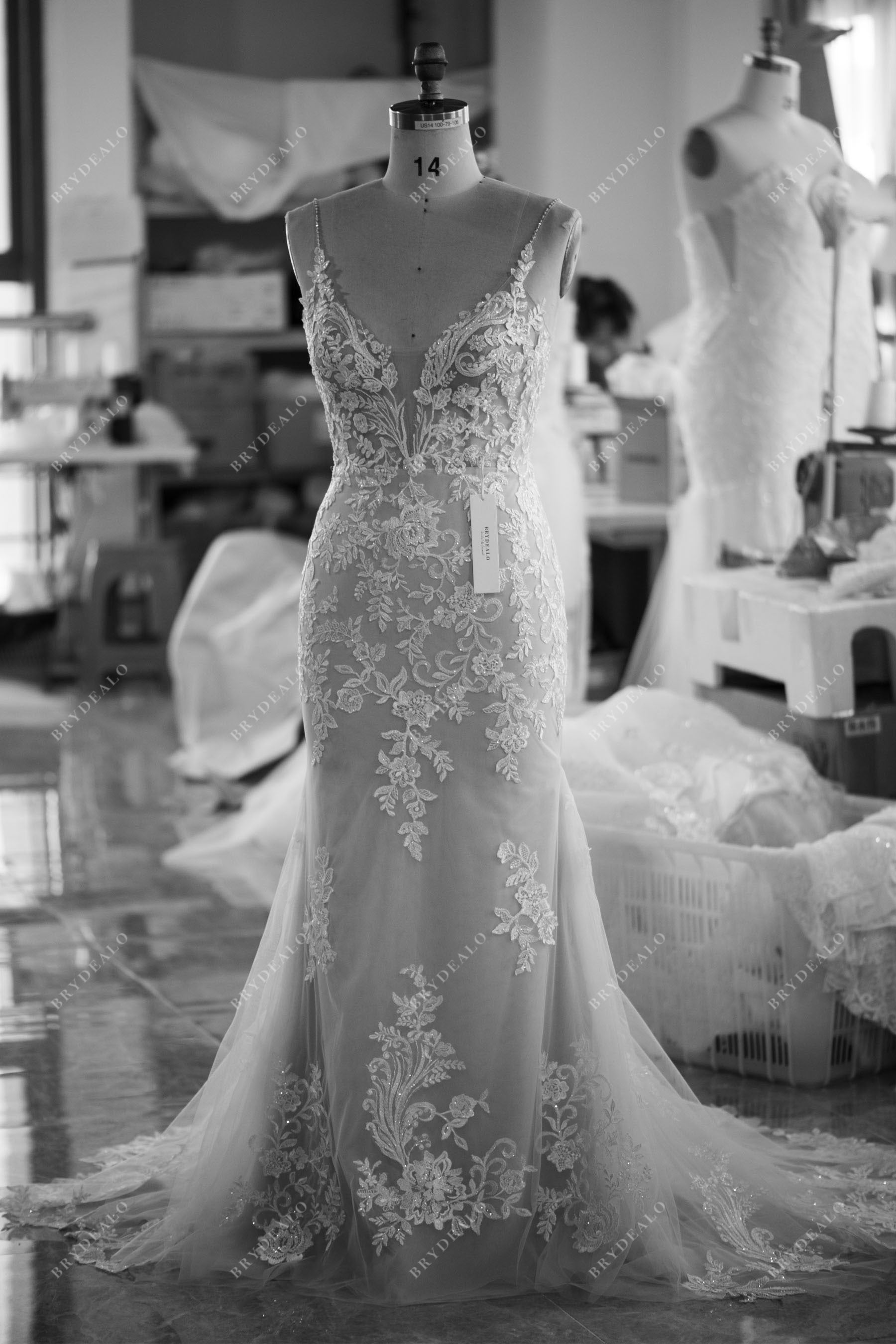 wholesale beaded straps lace mermaid wedding dress